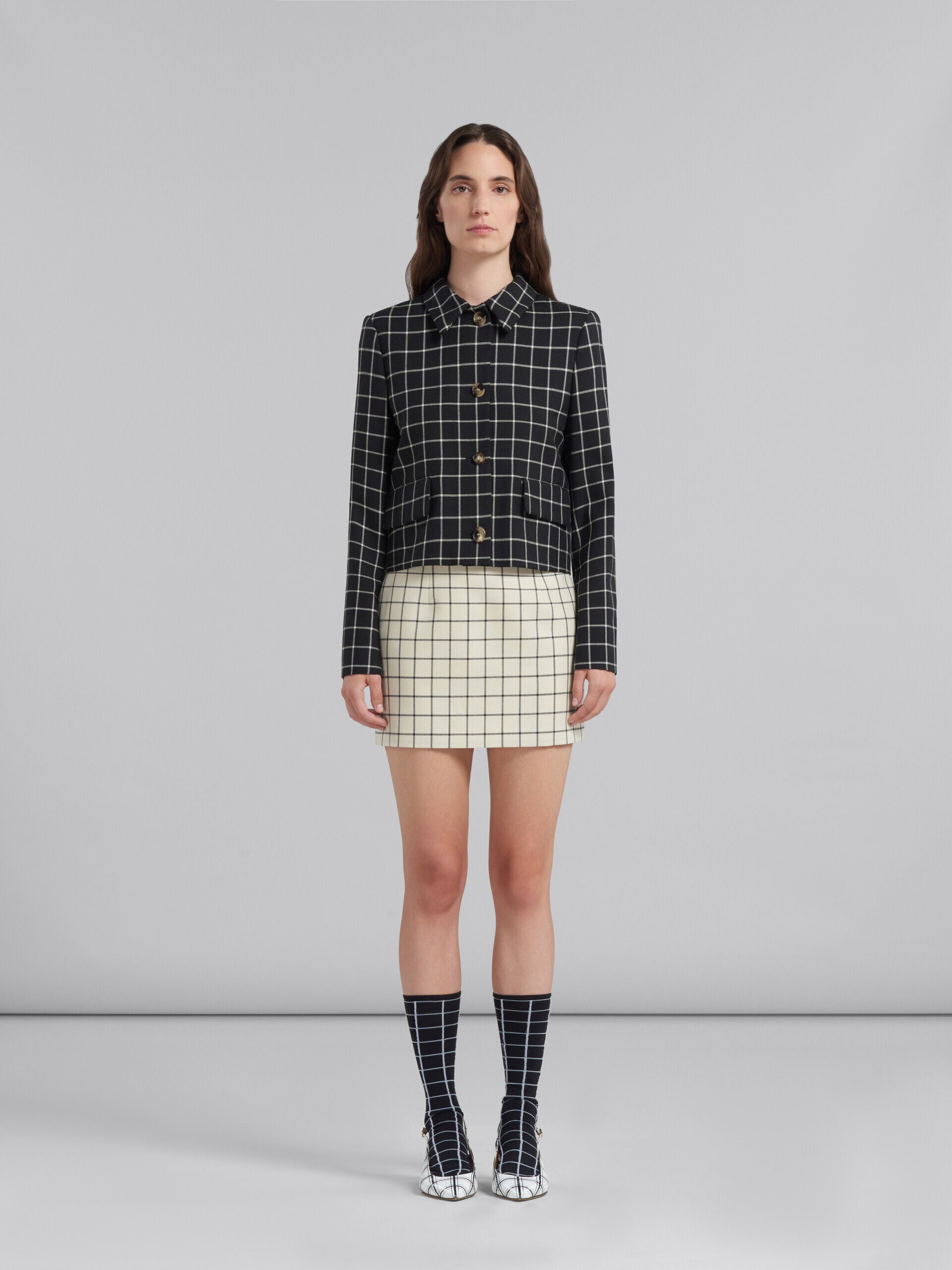 MARNI WOMEN'S BLACK CHECKERED CROPPED JACKET