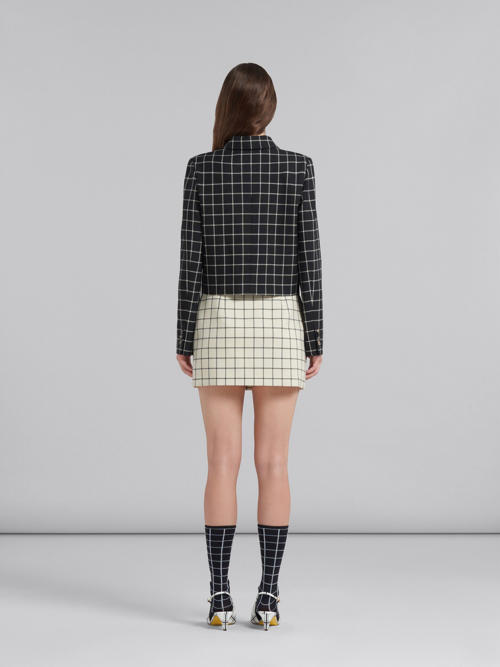 MARNI WOMEN'S BLACK CHECKERED CROPPED JACKET
