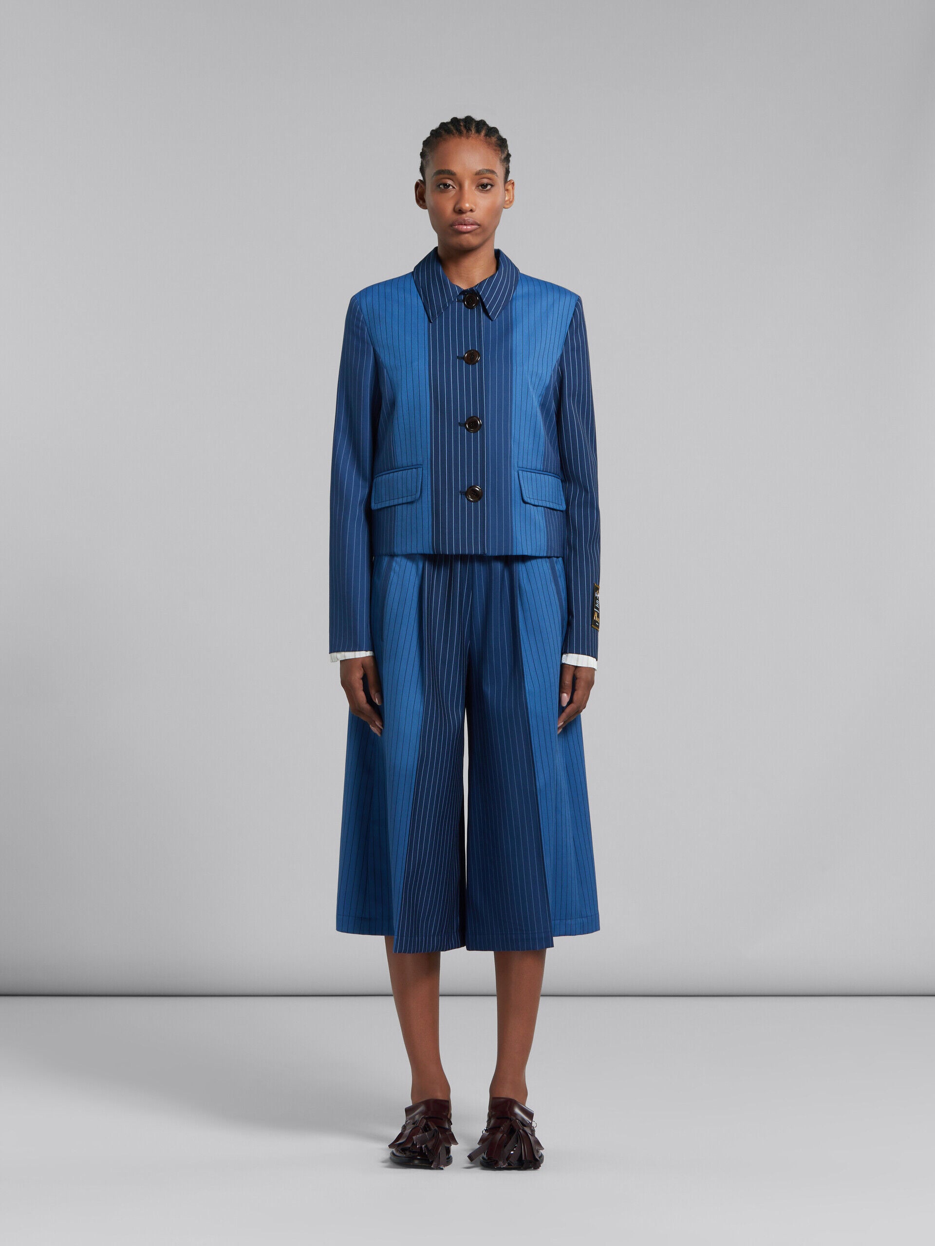 MARNI WOMEN'S BLUE PINSTRIPED TAILORED JACKET