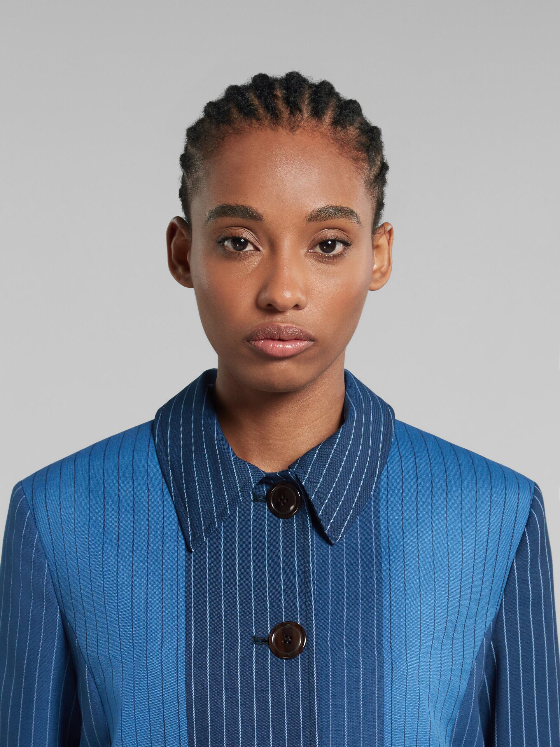 MARNI WOMEN'S BLUE PINSTRIPED TAILORED JACKET