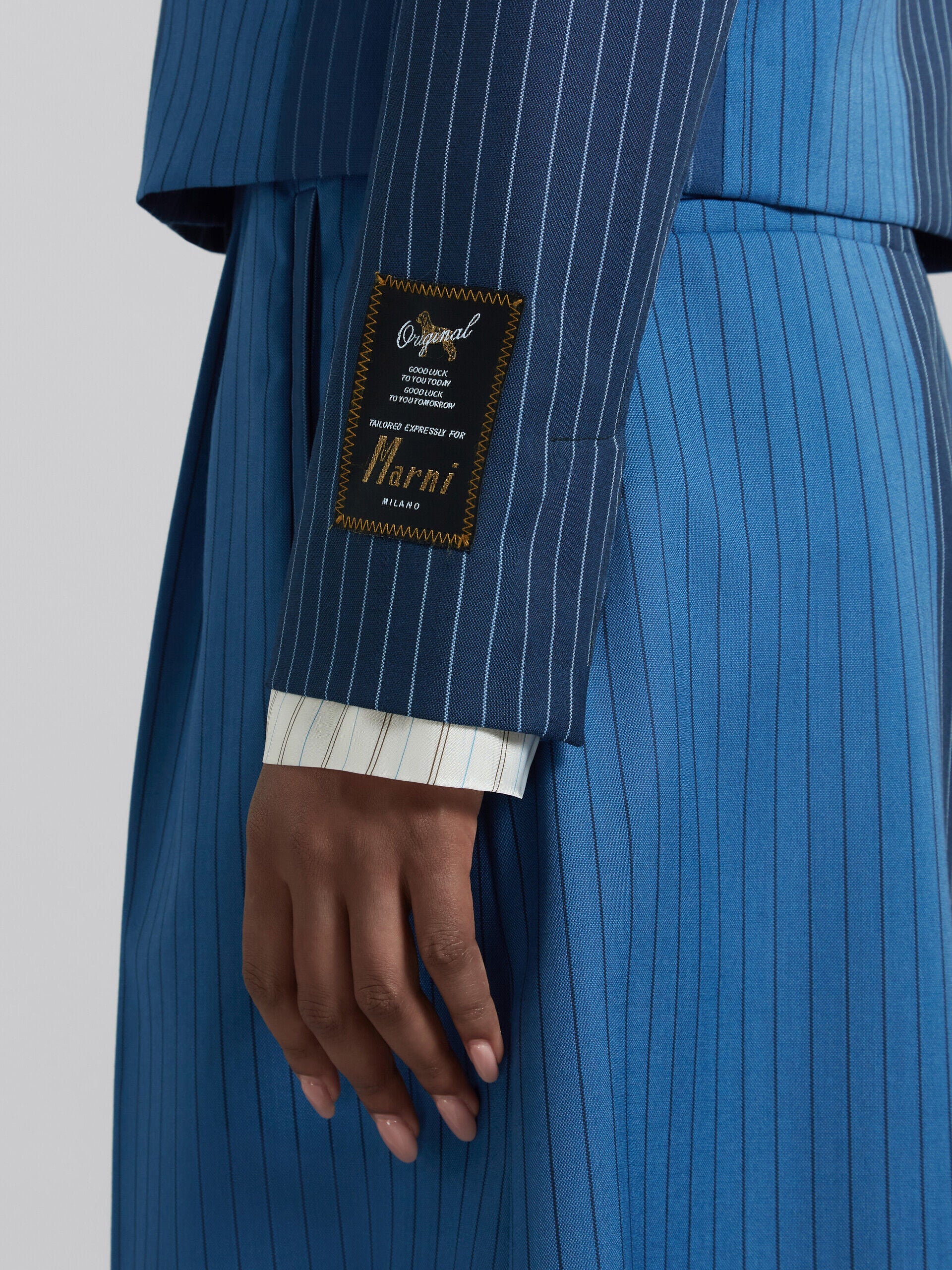 MARNI WOMEN'S BLUE PINSTRIPED TAILORED JACKET