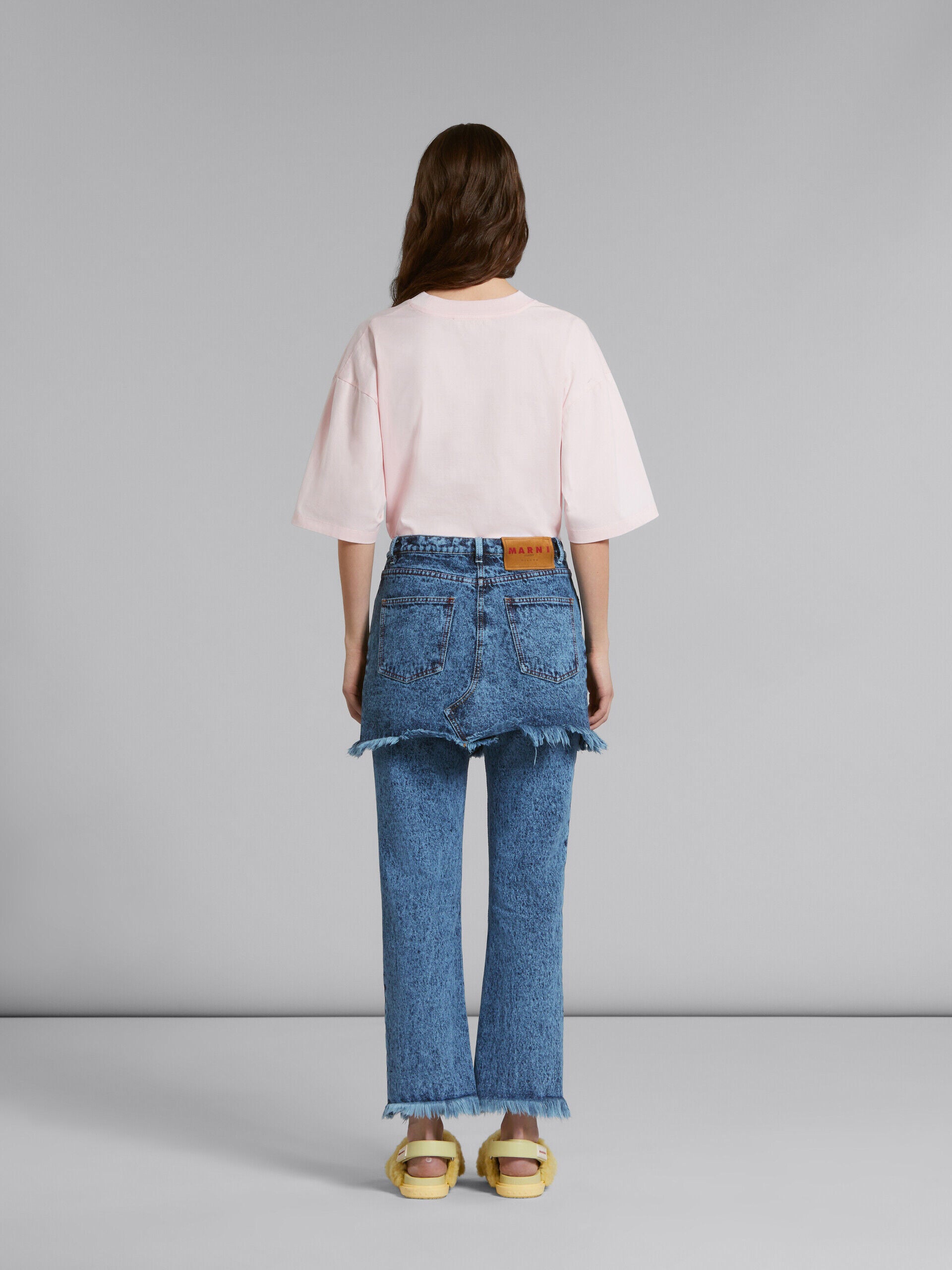 MARNI WOMEN'S BLUE DENIM LAYERED FRINGE TROUSERS