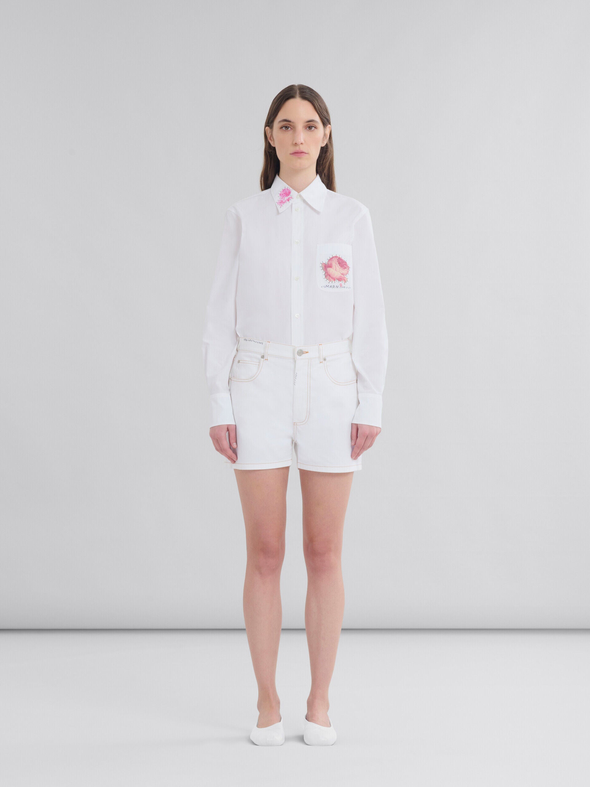 MARNI WOMEN'S WHITE DENIM TAILORED SHORTS