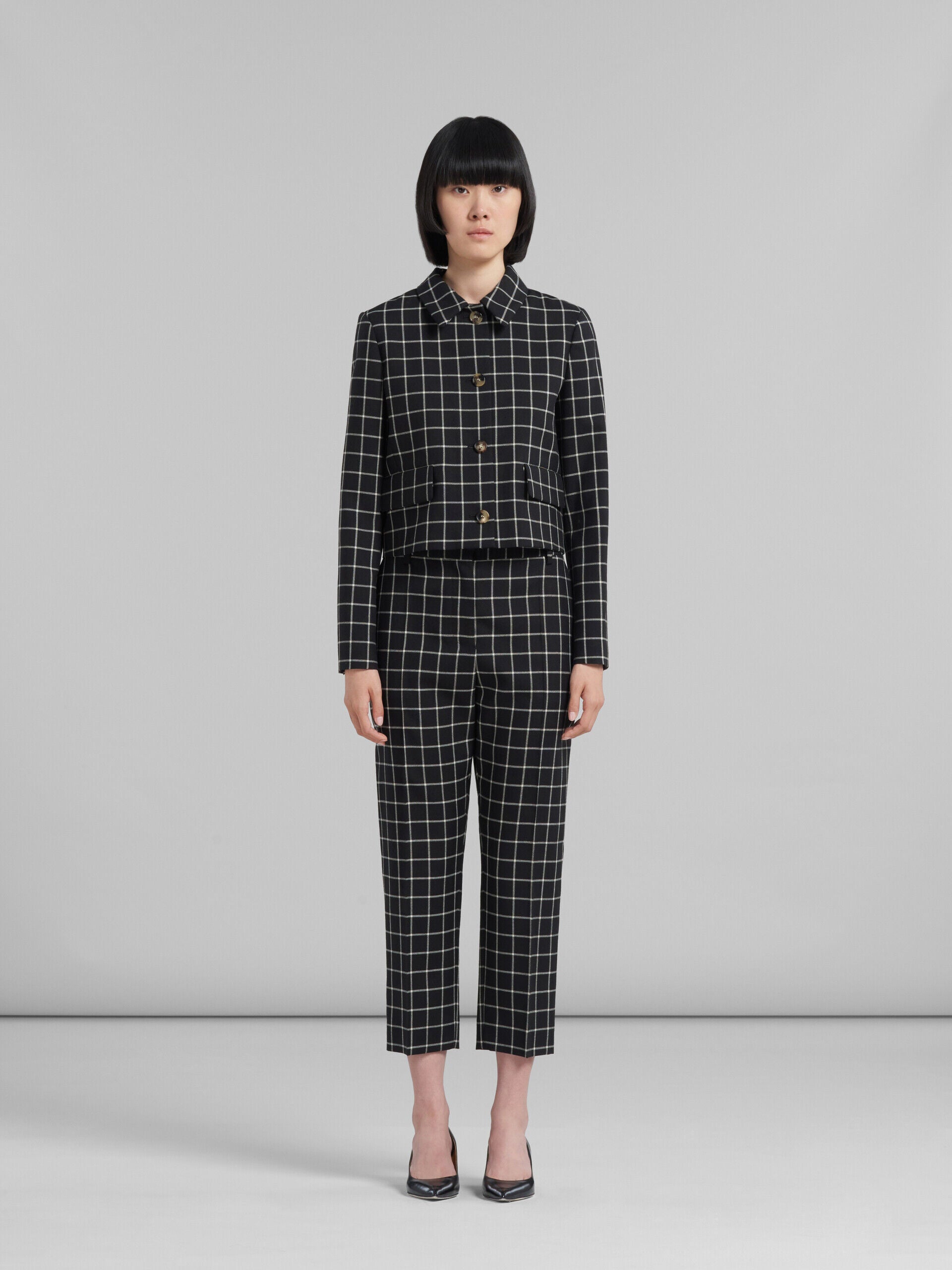 MARNI WOMEN'S BLACK CHECKERED TAILORED TROUSERS