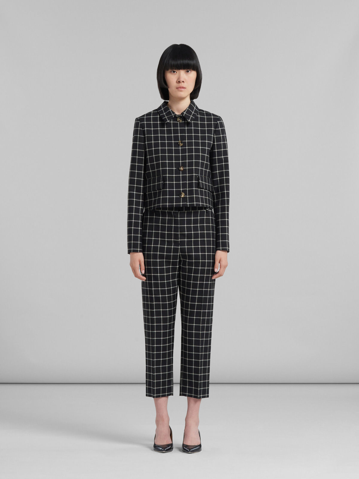 MARNI WOMEN'S BLACK CHECKERED TAILORED TROUSERS