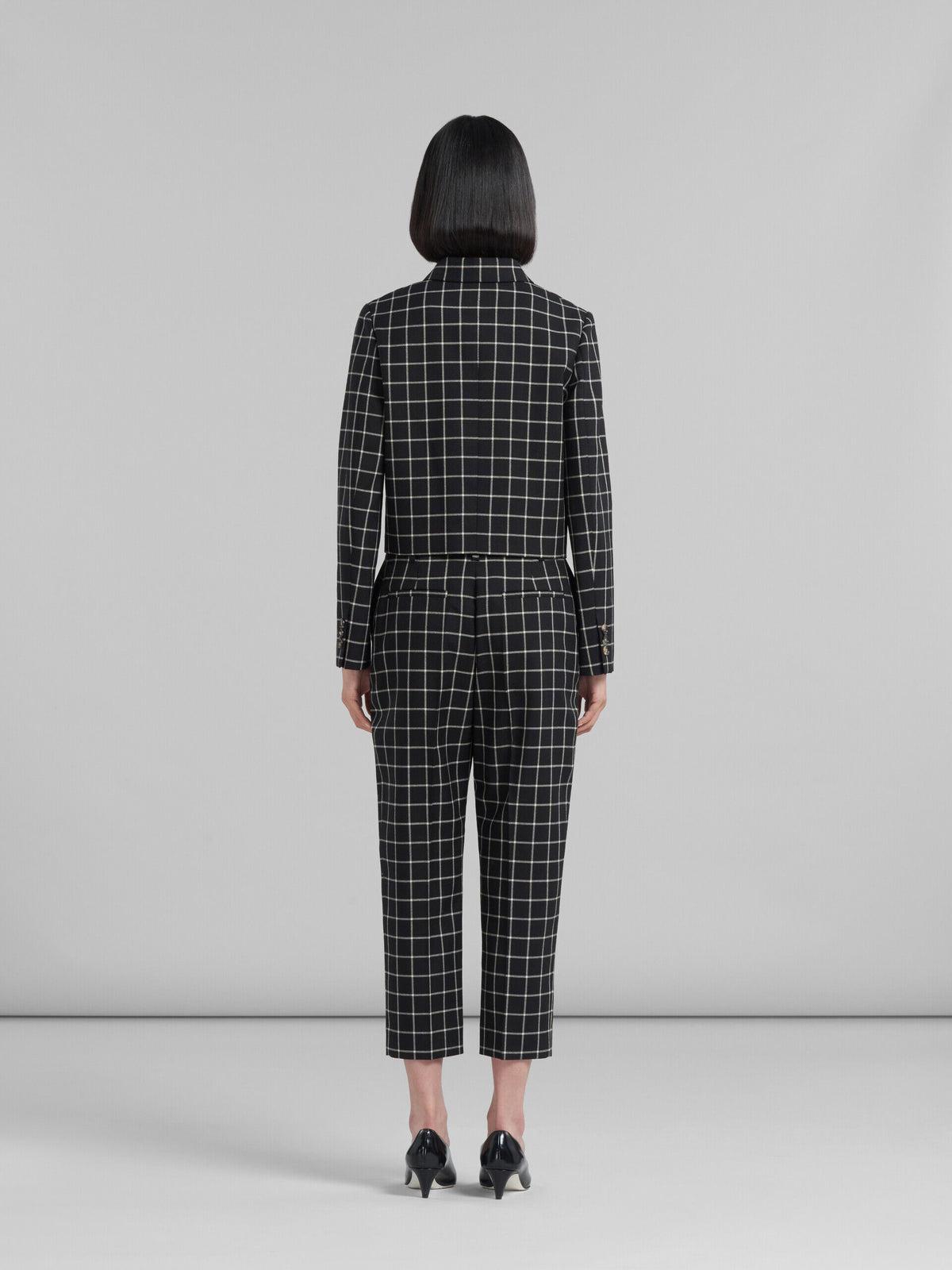 MARNI WOMEN'S BLACK CHECKERED TAILORED TROUSERS