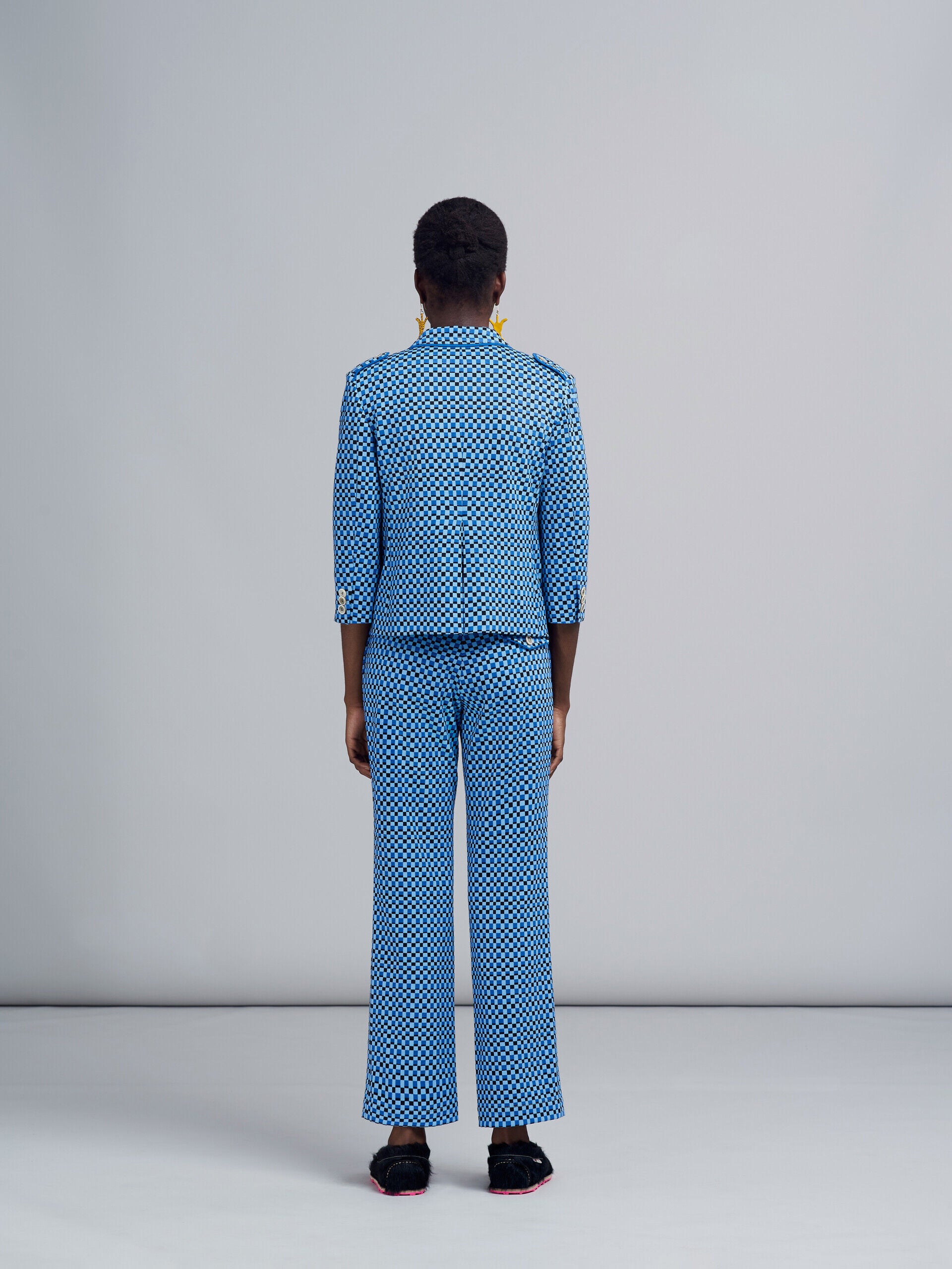 MARNI WOMEN'S BLUE CHECKERED STRAIGHT-LEG TROUSERS