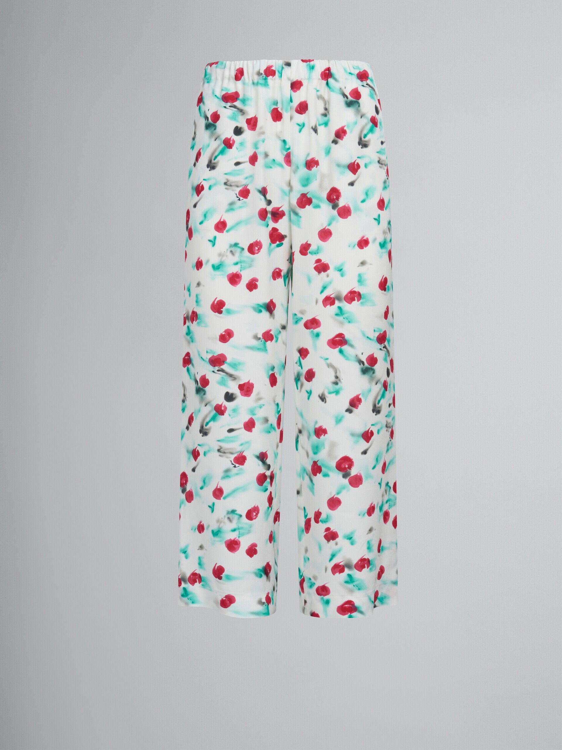MARNI WOMEN'S WHITE FLORAL WIDE-LEG TROUSERS