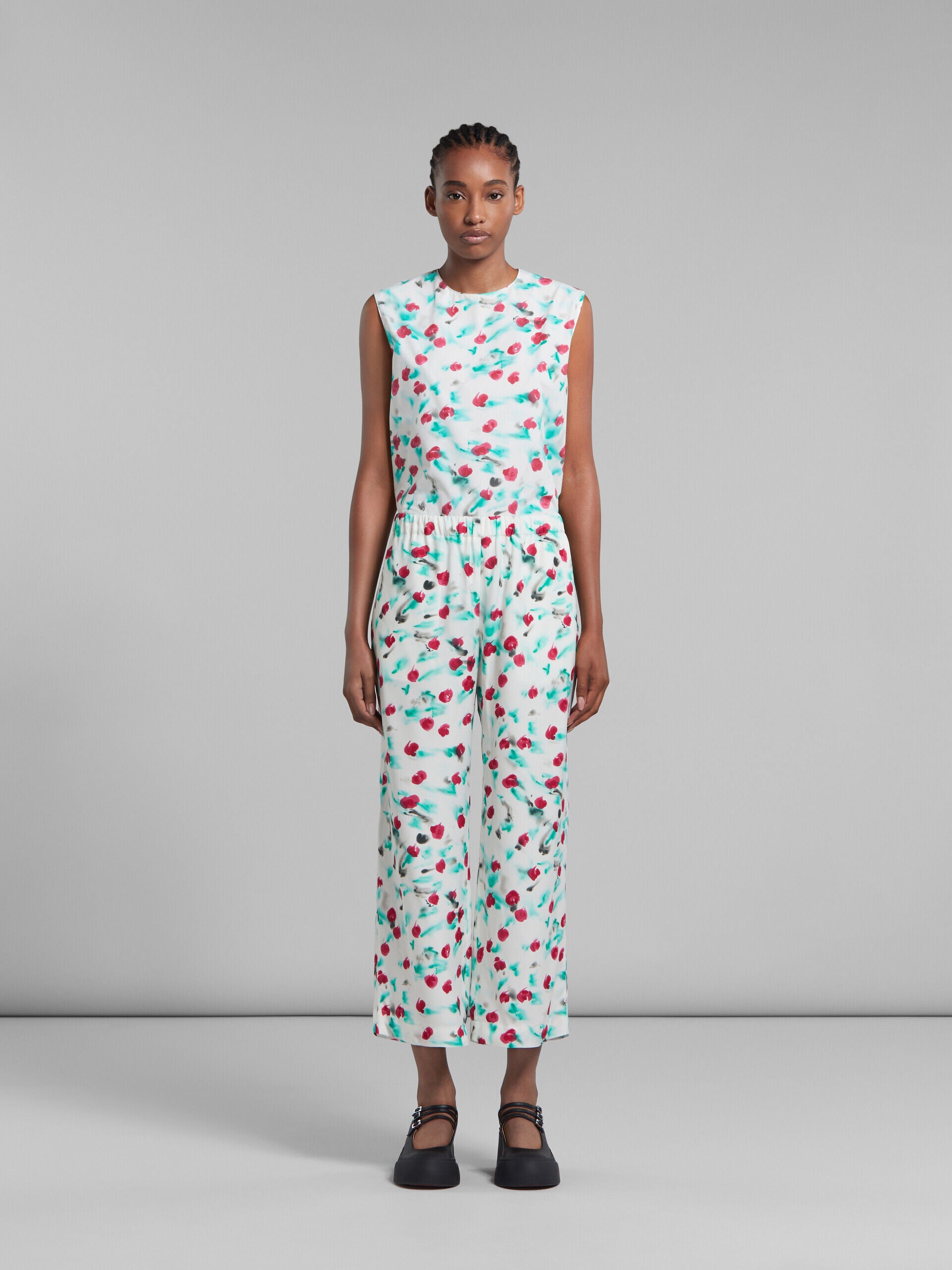 MARNI WOMEN'S WHITE FLORAL WIDE-LEG TROUSERS