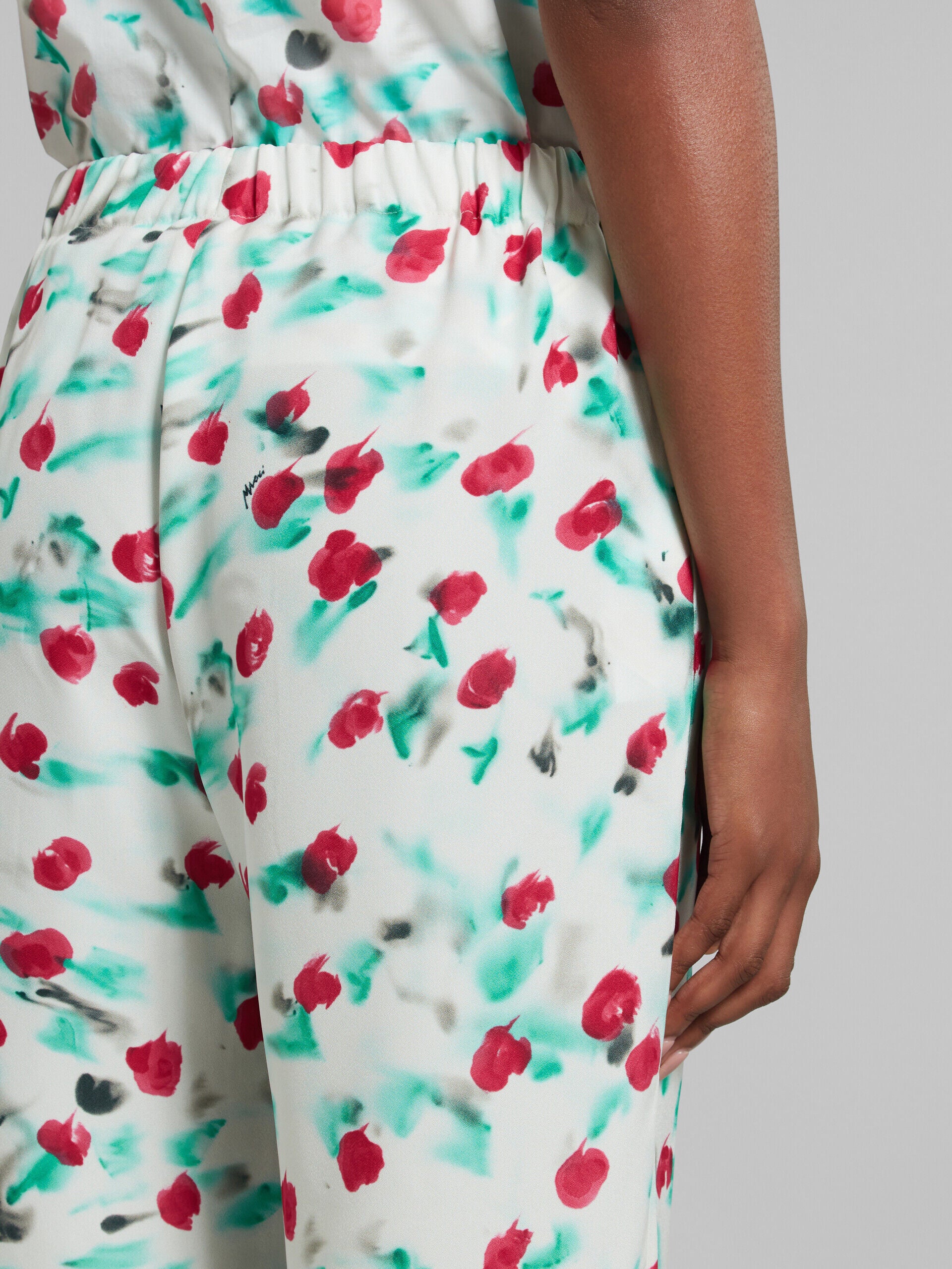 MARNI WOMEN'S WHITE FLORAL WIDE-LEG TROUSERS