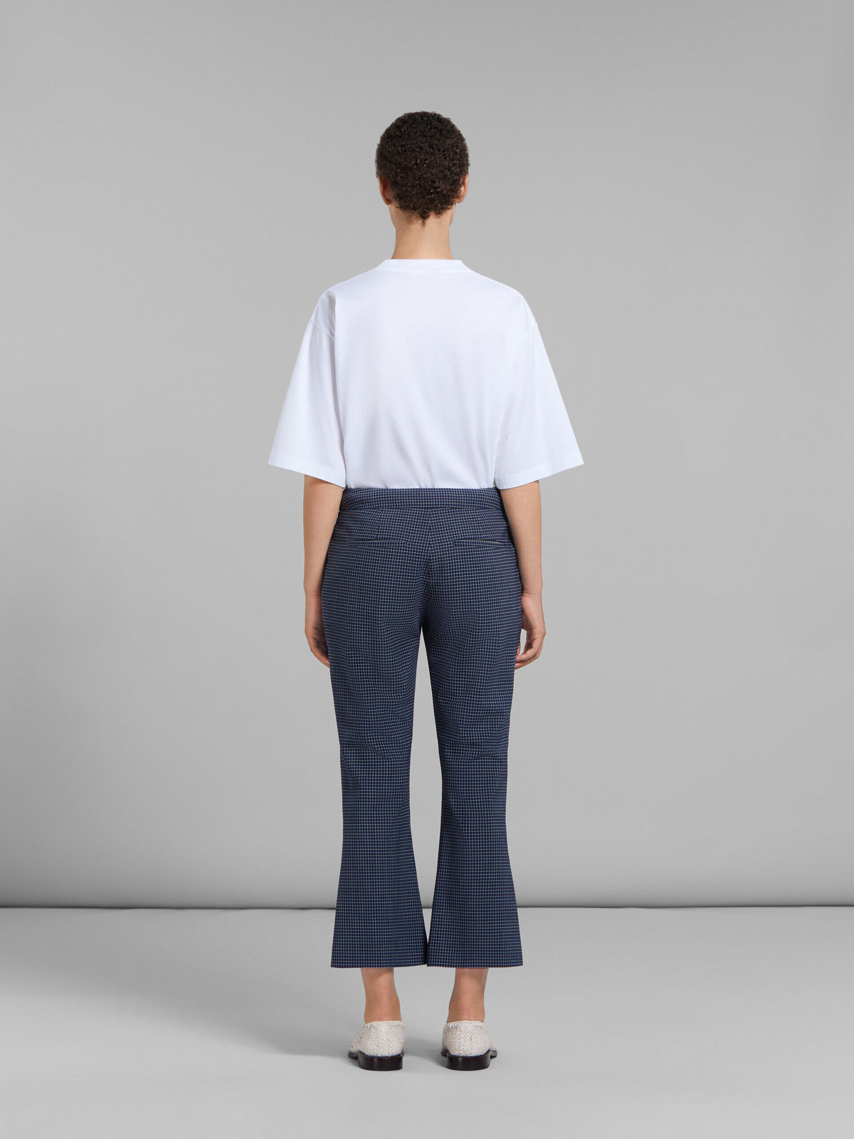 MARNI WOMEN'S NAVY CHECKED CROPPED TROUSERS