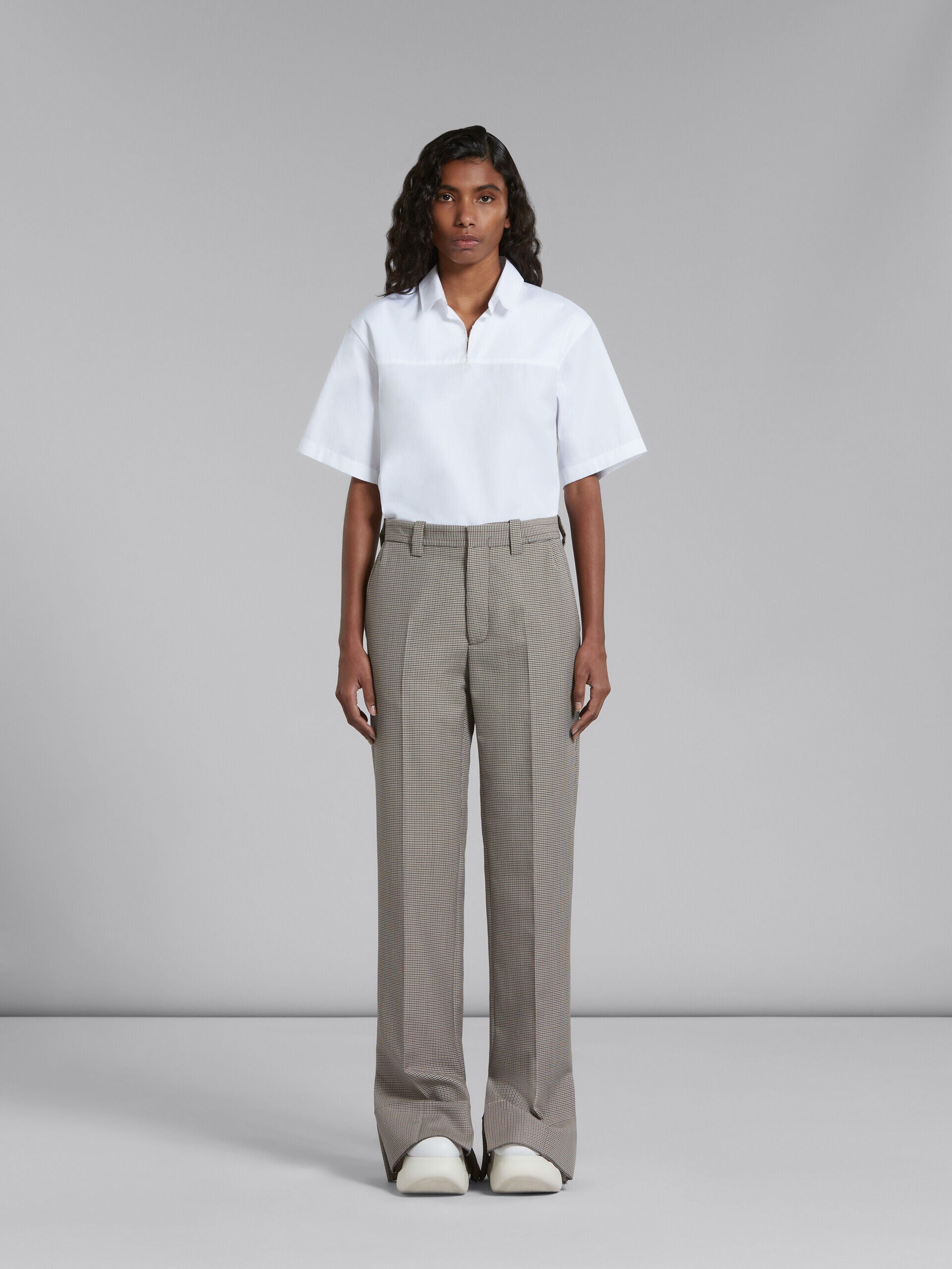MARNI WOMEN'S GRAY CHECKERED WIDE-LEG TROUSERS
