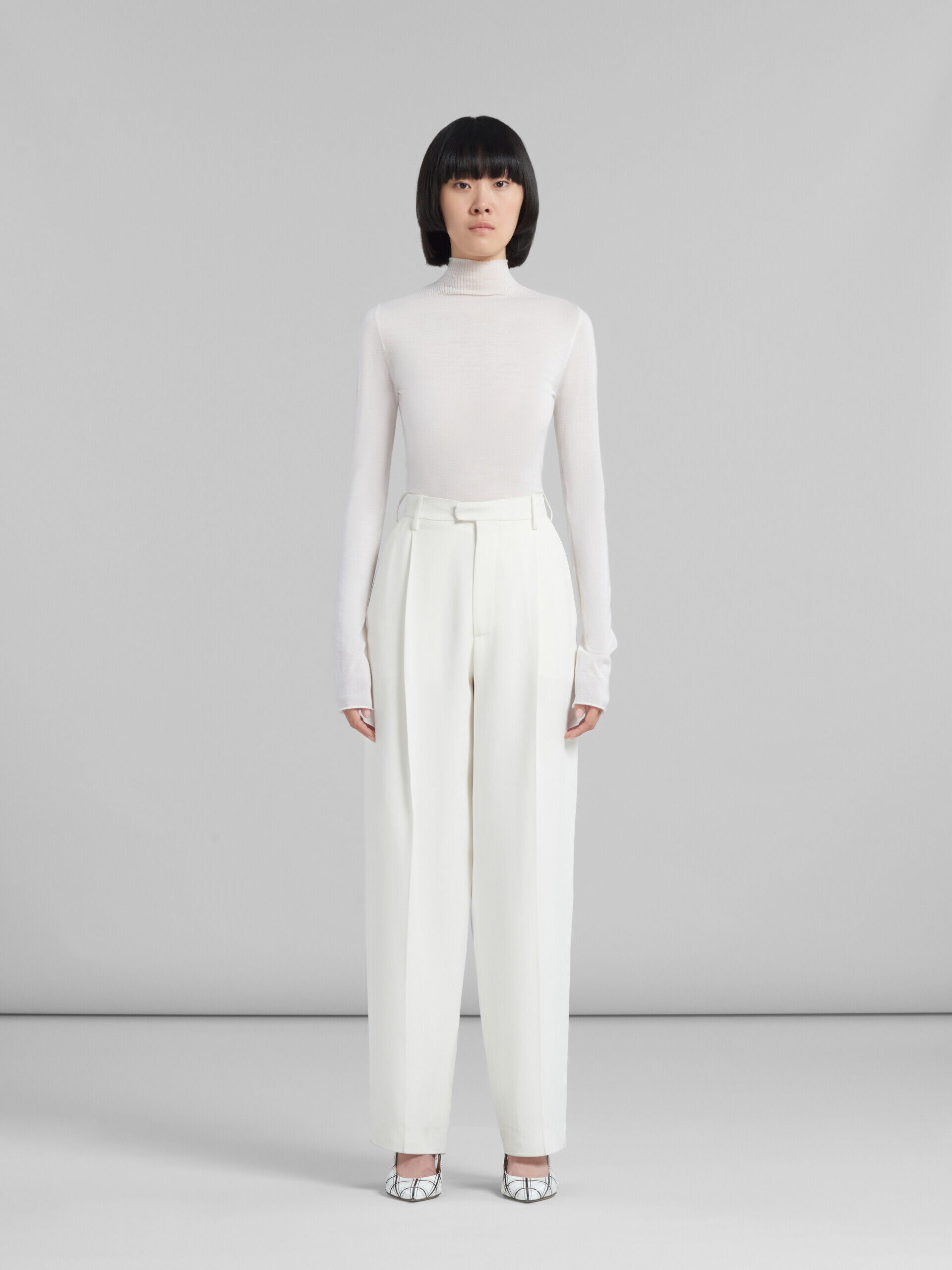MARNI WOMEN'S WHITE PLEATED LOOSE-FIT TROUSERS