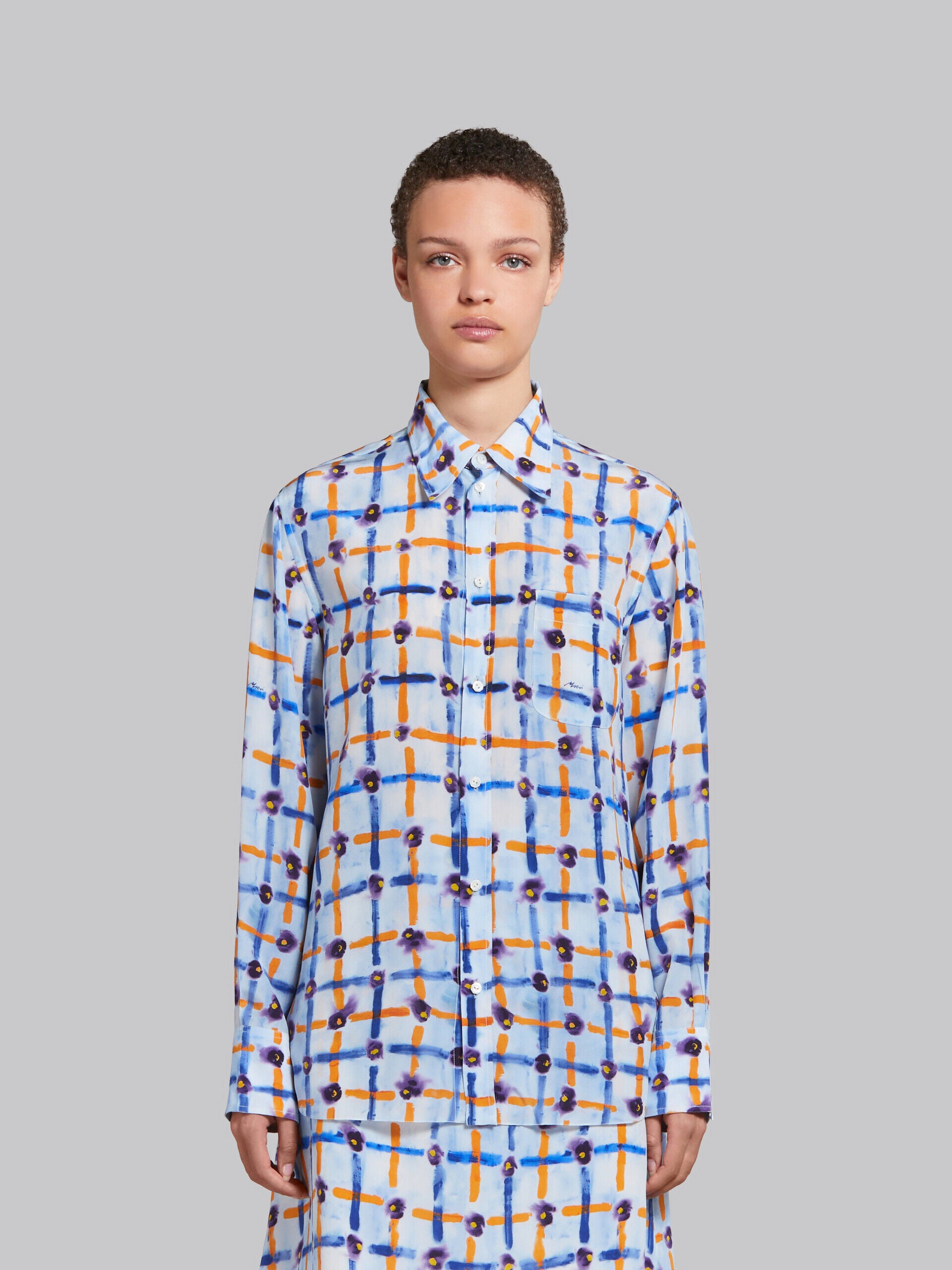 MARNI WOMEN'S LIGHT BLUE PATTERNED BUTTON-UP SHIRT