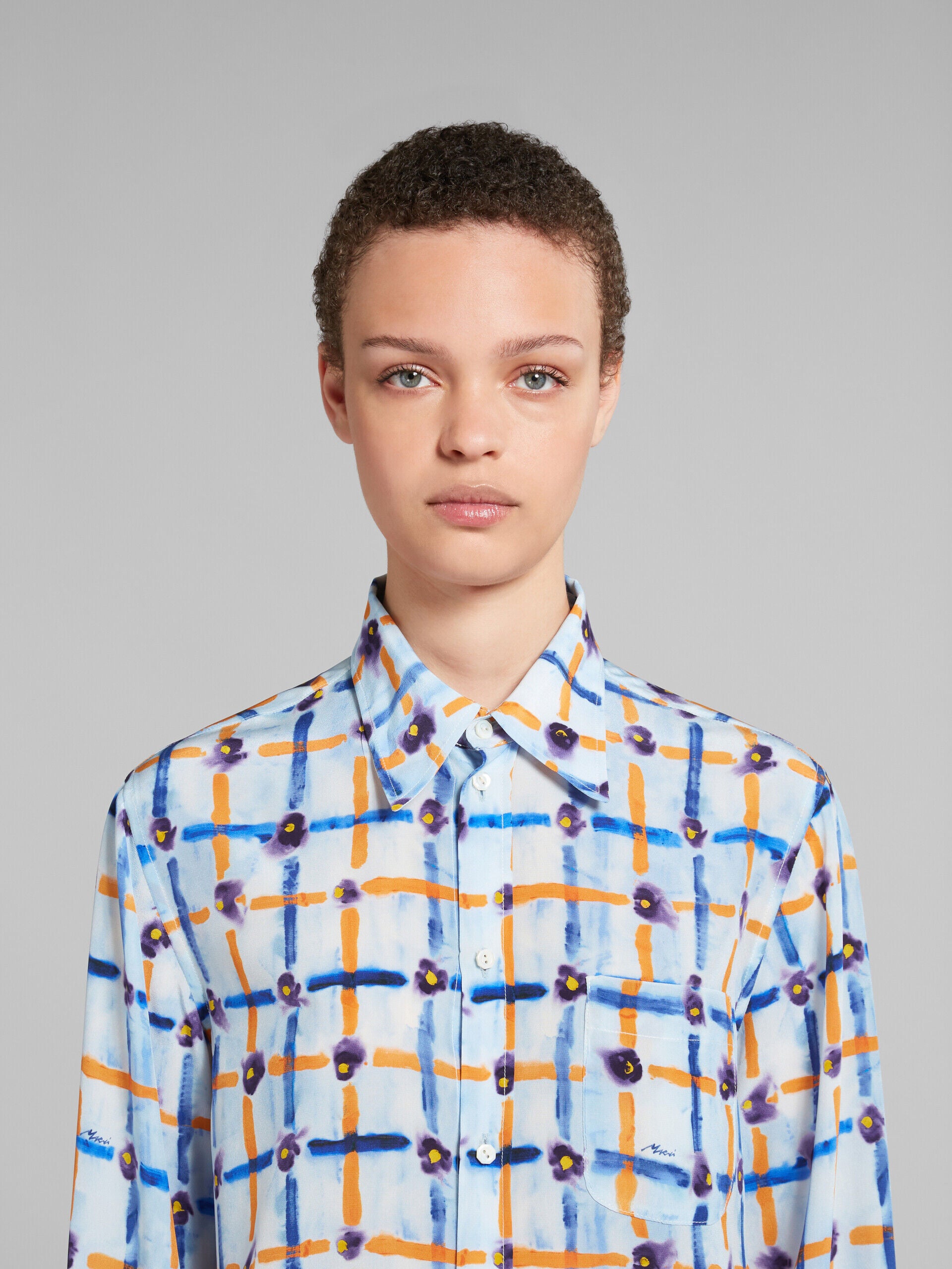 MARNI WOMEN'S LIGHT BLUE PATTERNED BUTTON-UP SHIRT