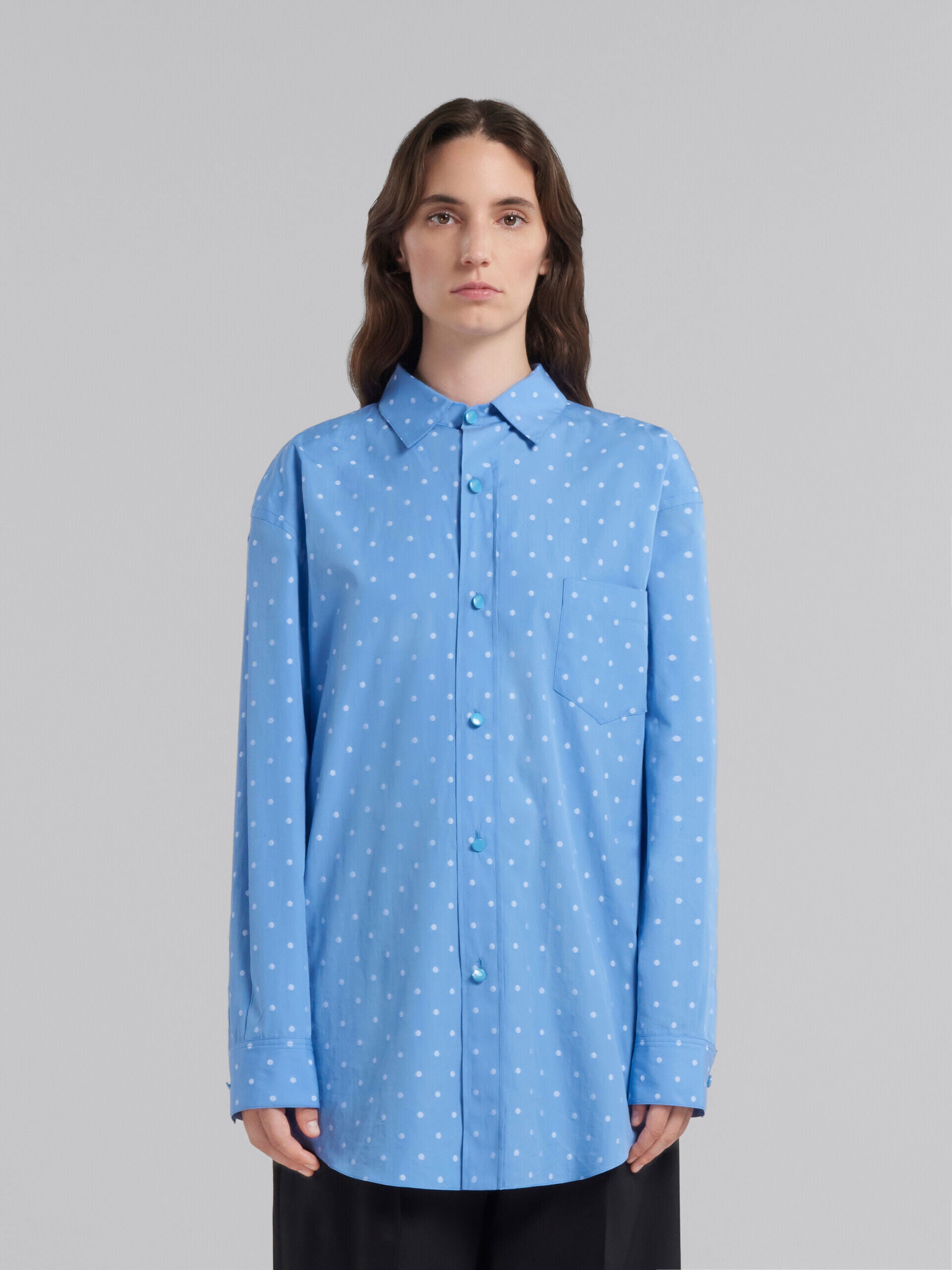 MARNI WOMEN'S IRIS BLUE POLKA DOT SHIRT