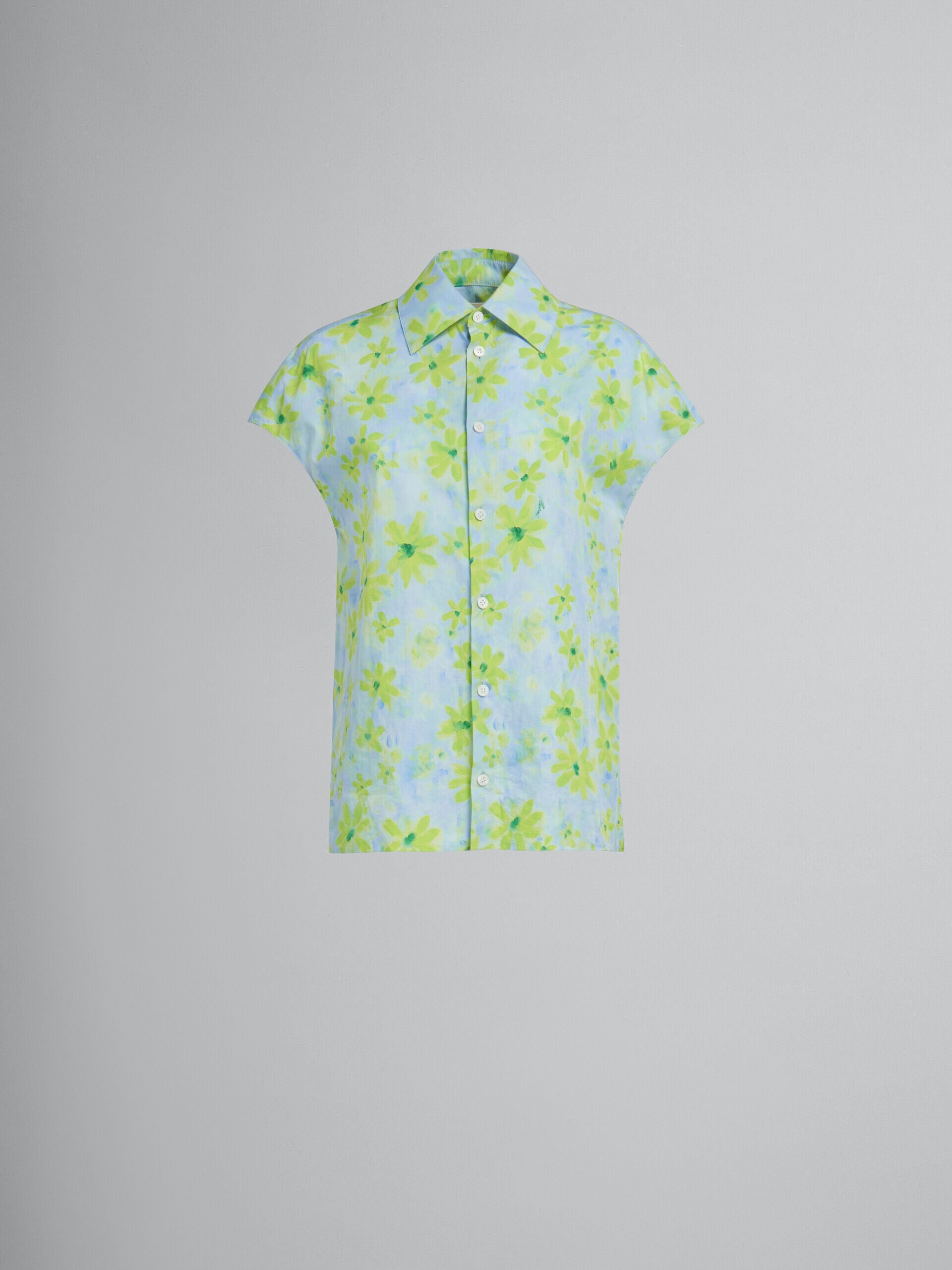 MARNI WOMEN'S AQUA FLORAL SHORT-SLEEVE BLOUSE