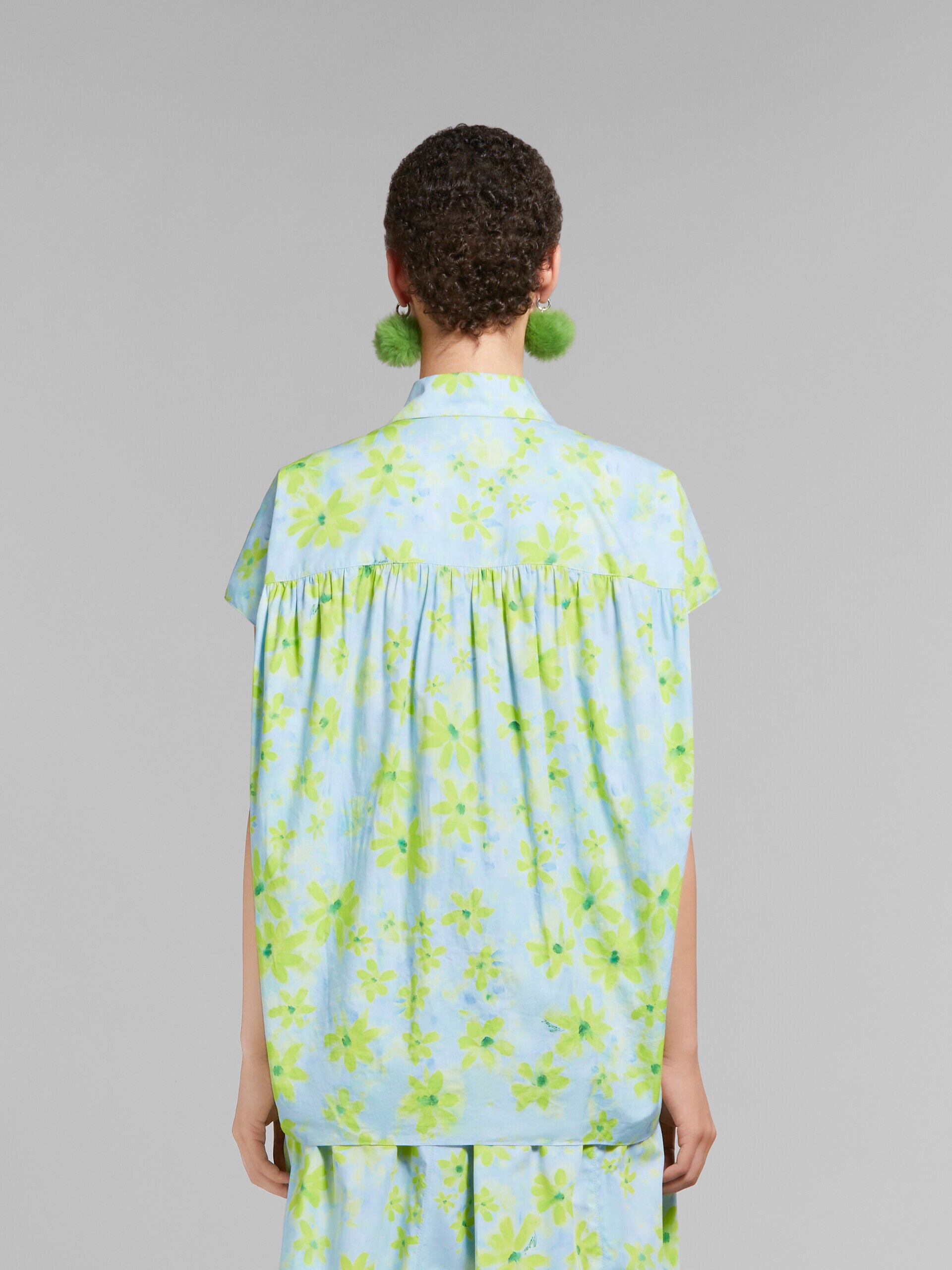 MARNI WOMEN'S AQUA FLORAL SHORT-SLEEVE BLOUSE