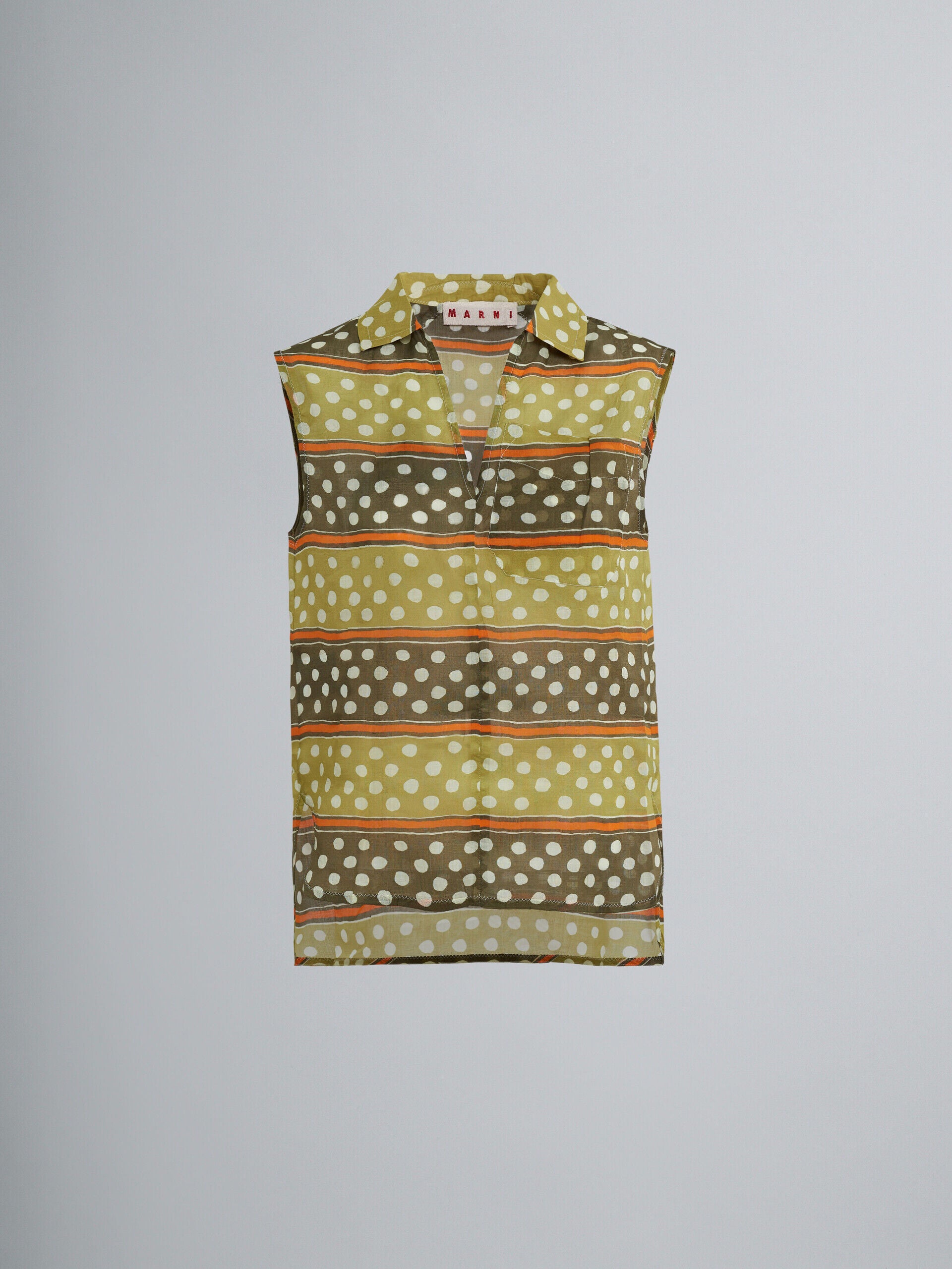 MARNI WOMEN'S OLIVE POLKA DOT SLEEVELESS BLOUSE
