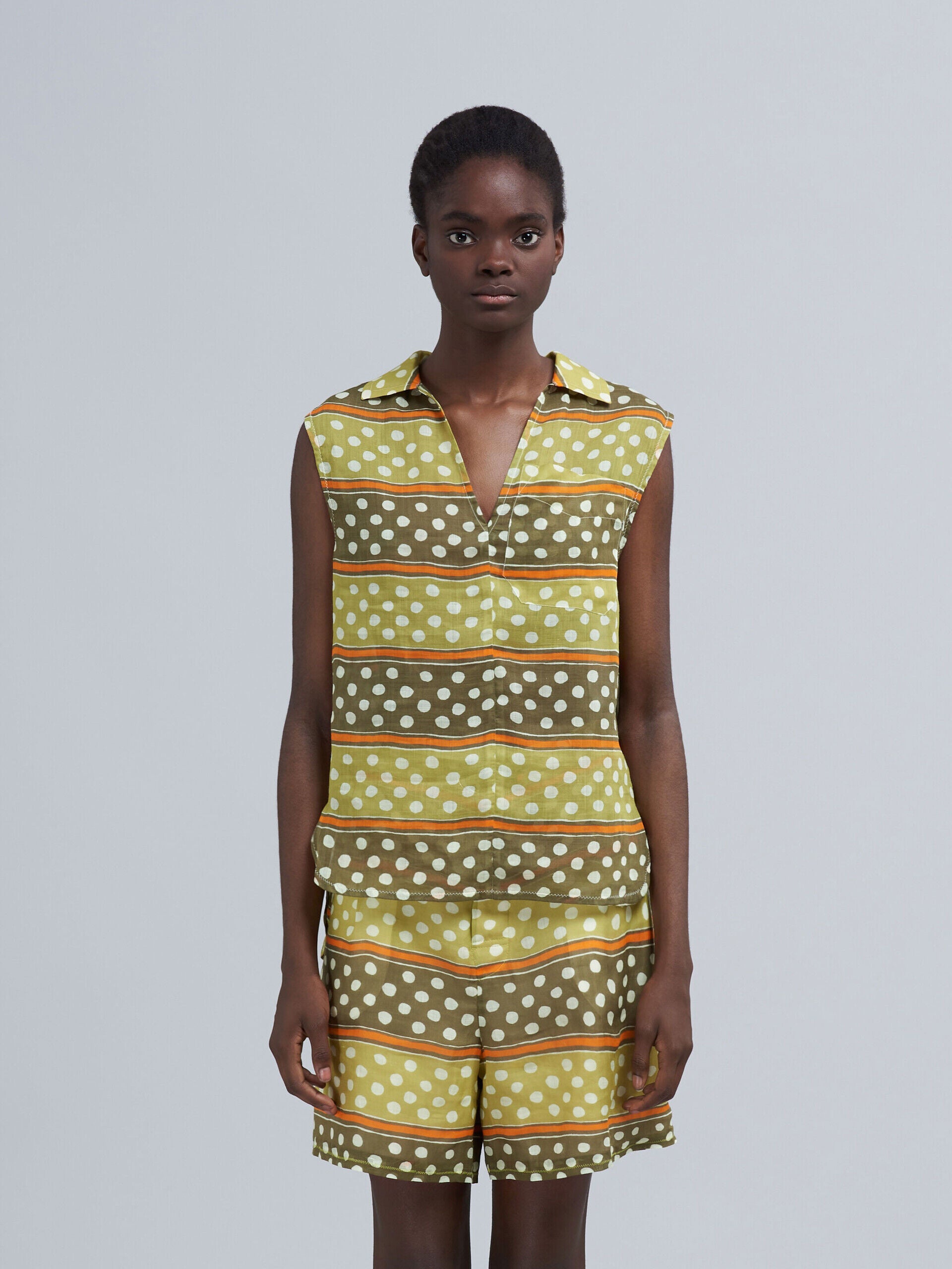 MARNI WOMEN'S OLIVE POLKA DOT SLEEVELESS BLOUSE