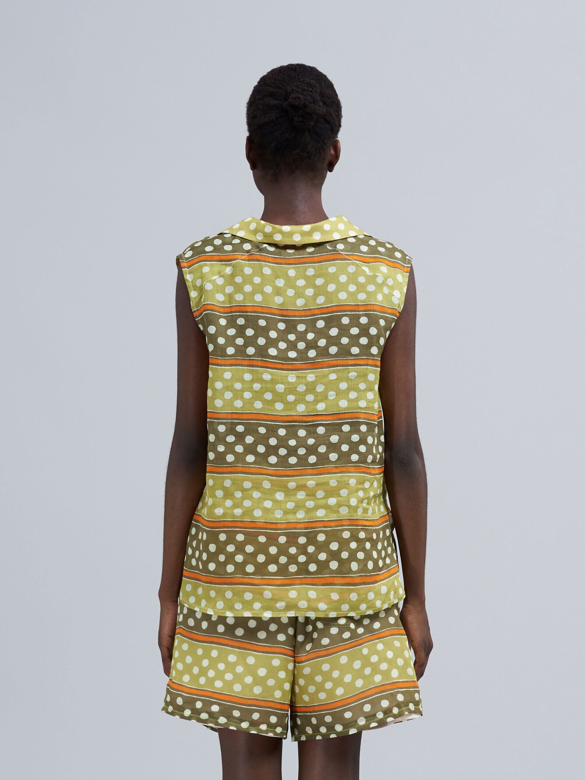 MARNI WOMEN'S OLIVE POLKA DOT SLEEVELESS BLOUSE