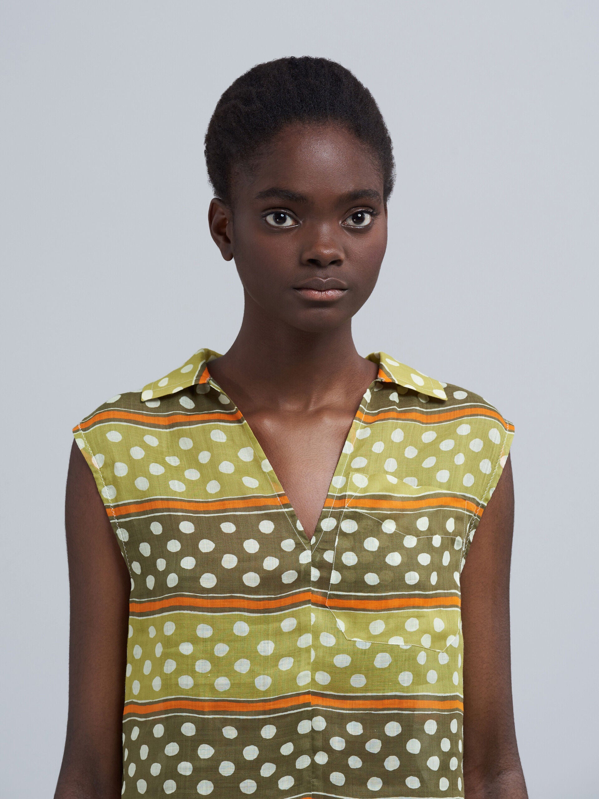 MARNI WOMEN'S OLIVE POLKA DOT SLEEVELESS BLOUSE