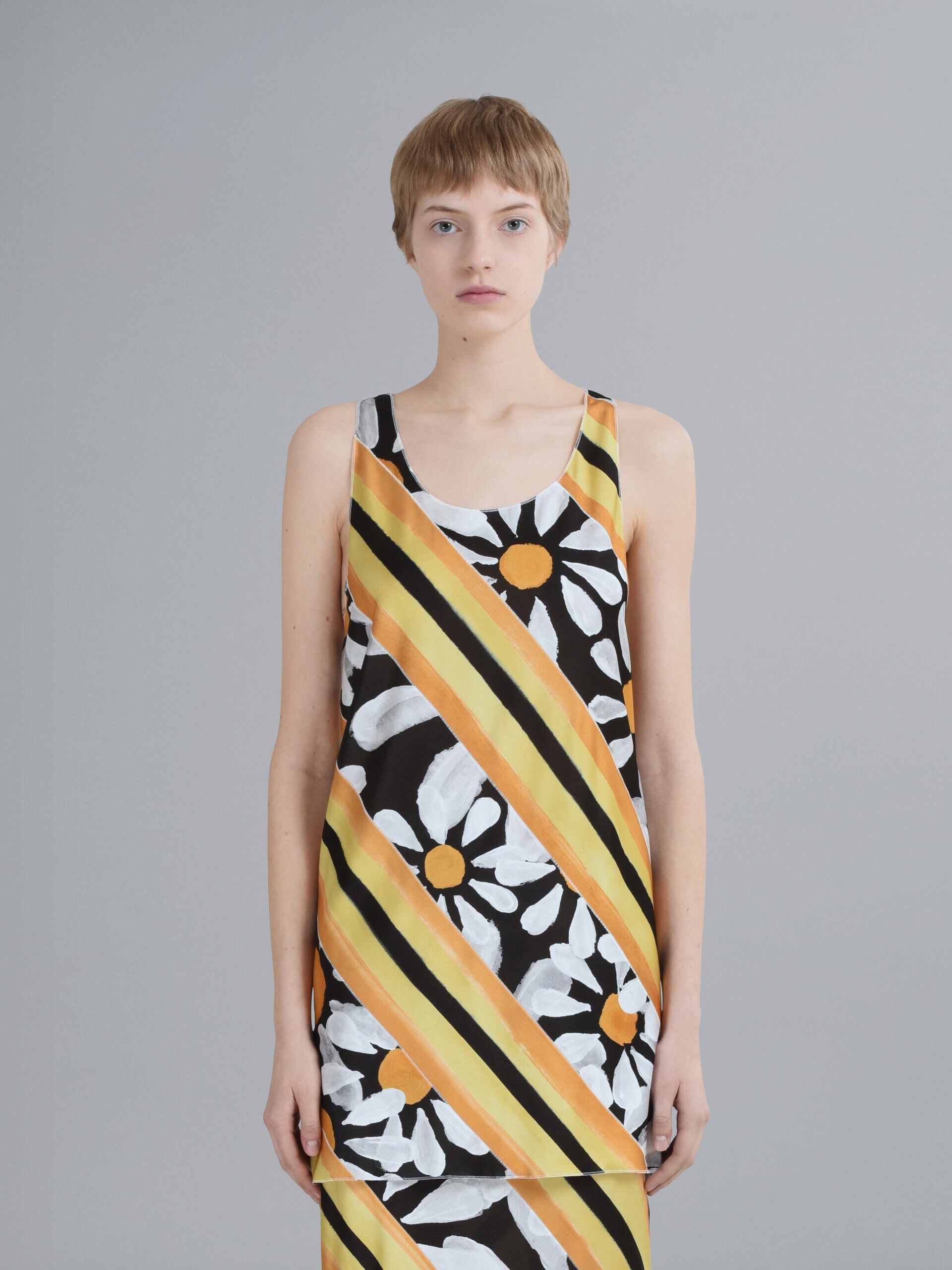MARNI WOMEN'S FLORAL STRIPED SLEEVELESS TOP