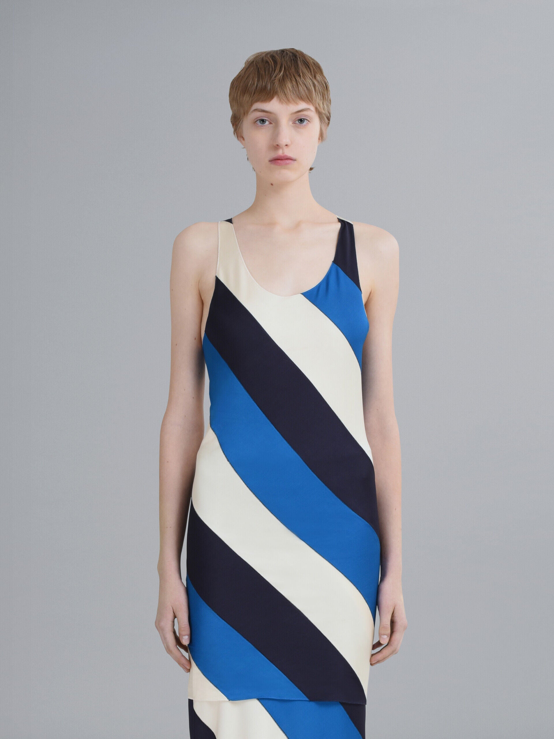 MARNI WOMEN'S BLUE AND CREAM STRIPED DRESS