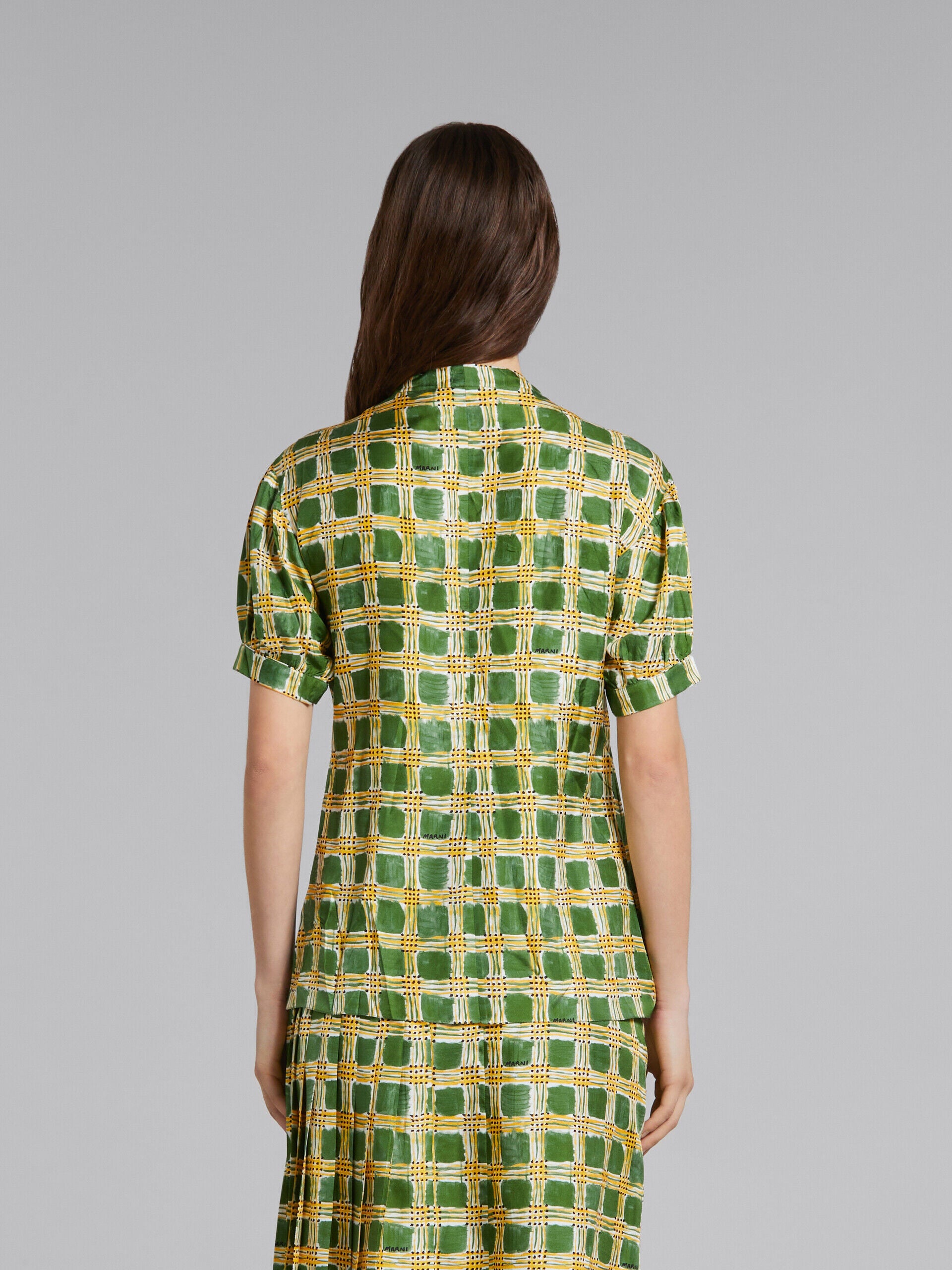 MARNI WOMEN'S GREEN PLAID BLOUSE WITH TIE NECKLINE