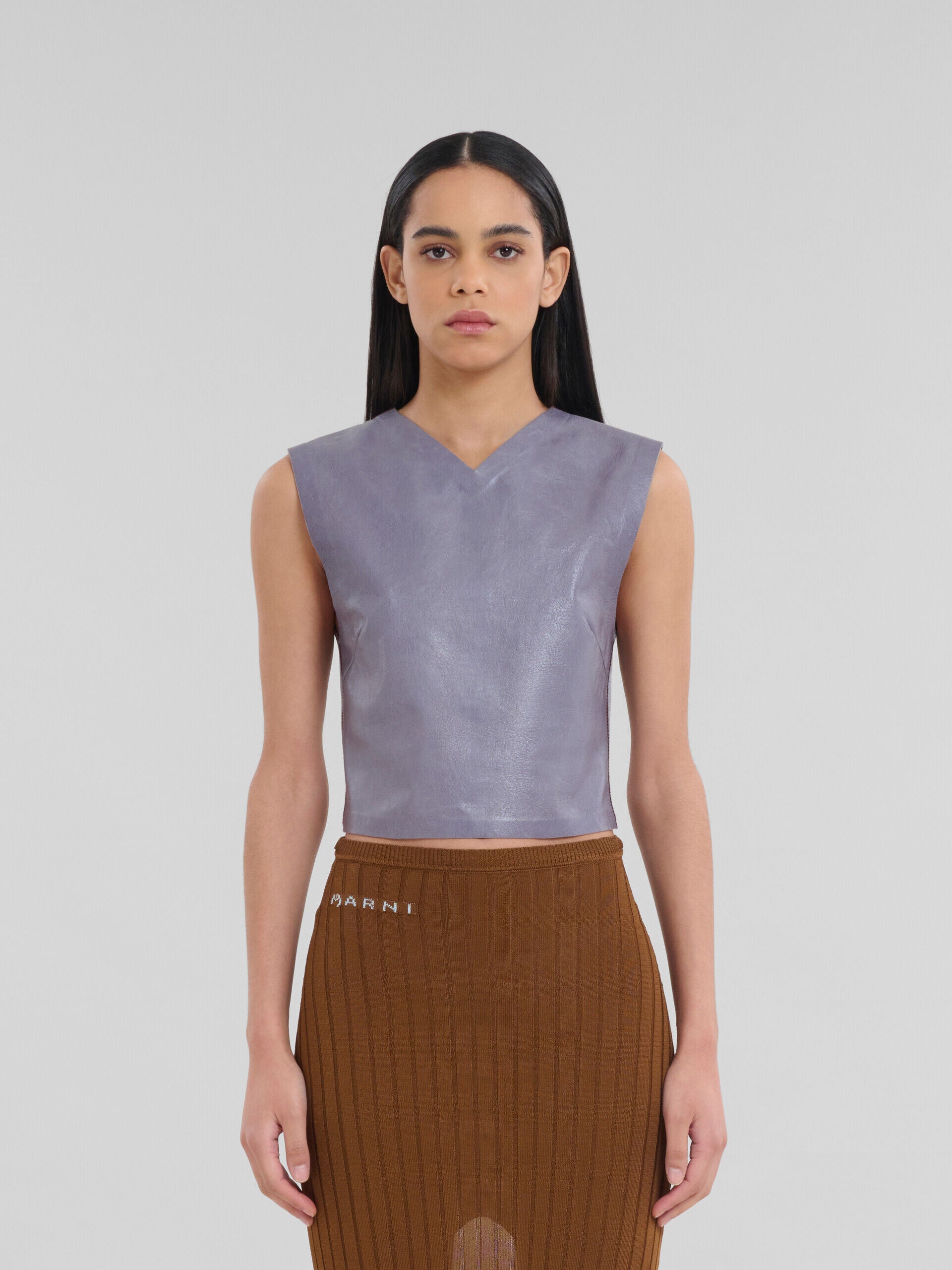 MARNI WOMEN'S LILAC SLEEVELESS V-NECK TOP