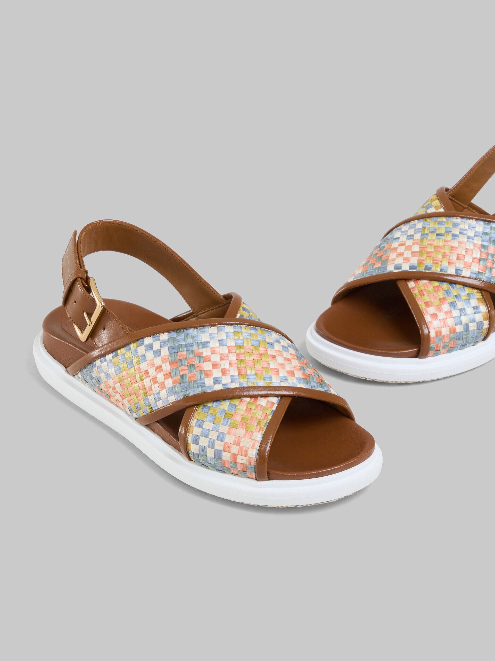 MARNI WOMEN'S BROWN WOVEN LEATHER SANDALS