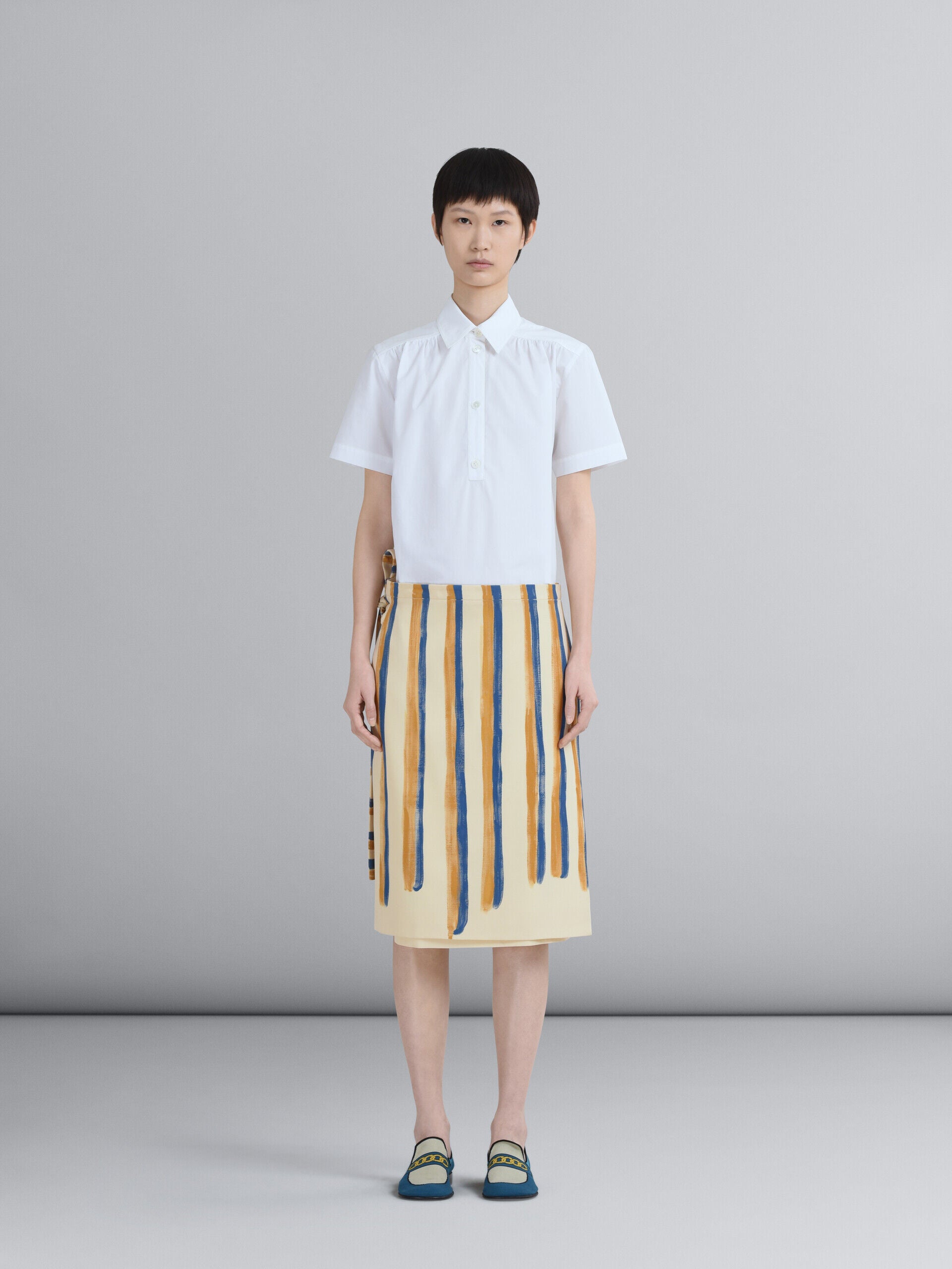 MARNI WOMEN'S ANTIQUE WHITE STRIPED WRAP SKIRT