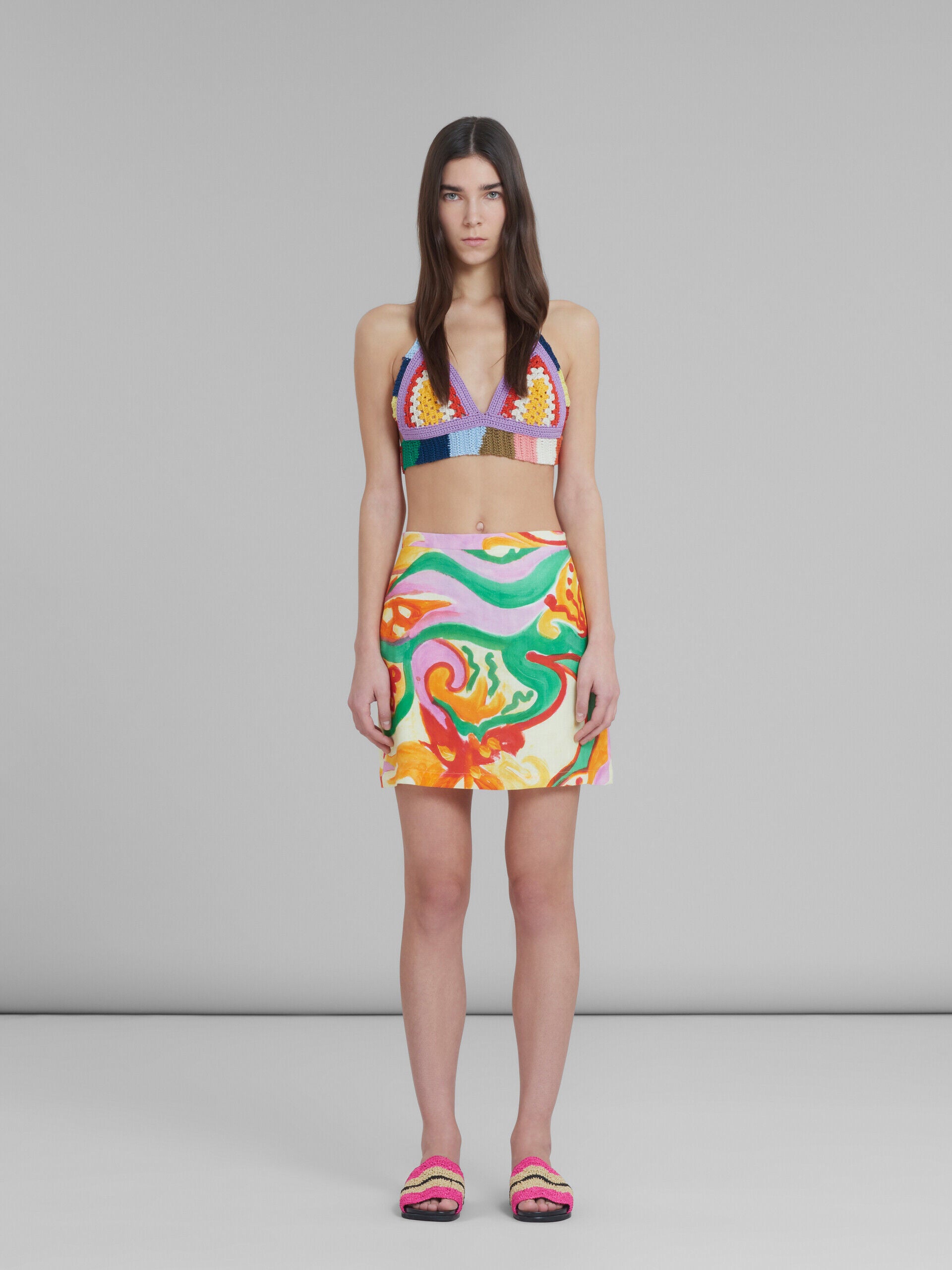 MARNI WOMEN'S LIGHT YELLOW ABSTRACT PRINT SKIRT