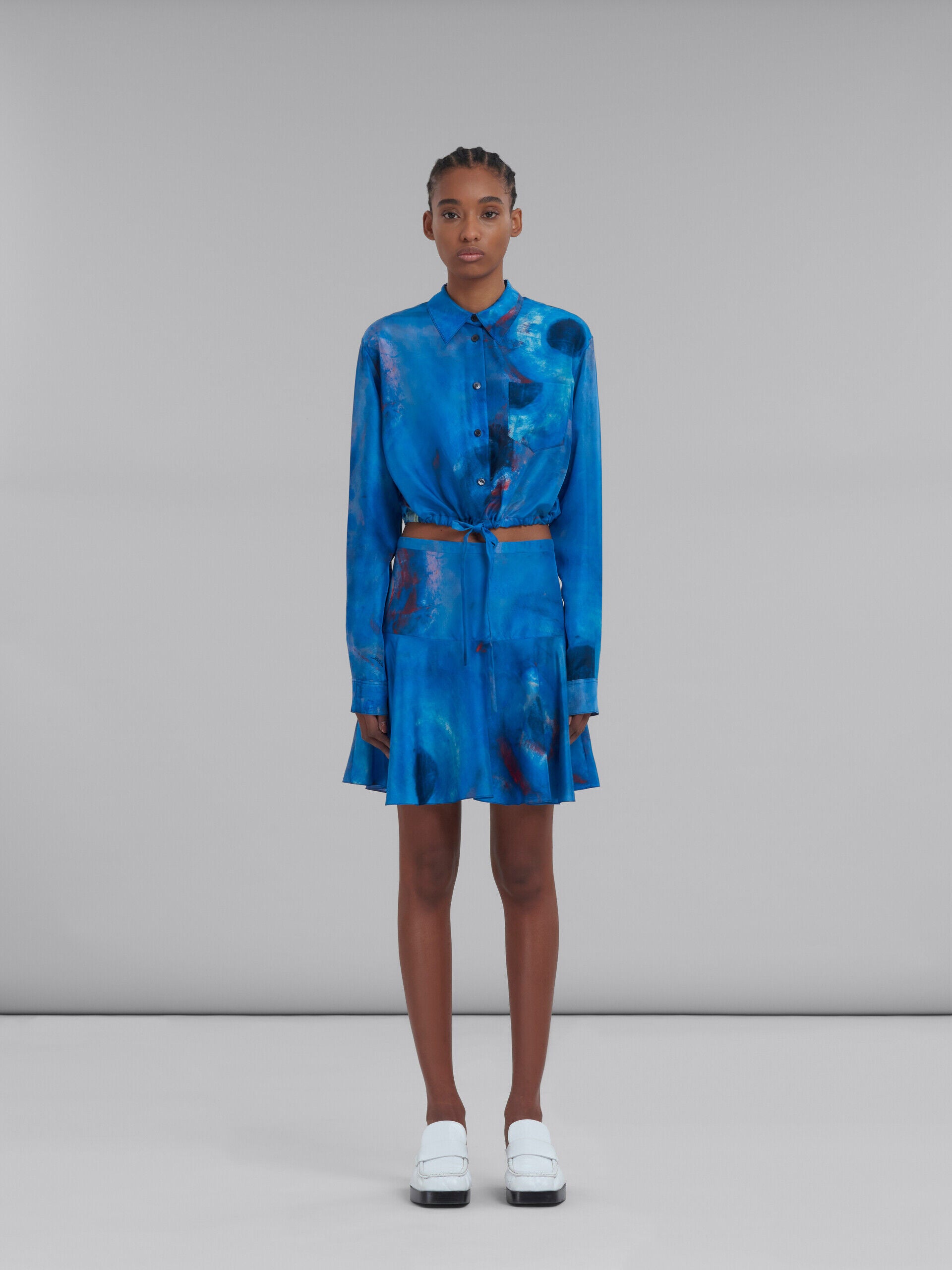MARNI WOMEN'S COBALT BLUE ABSTRACT FLARED SKIRT