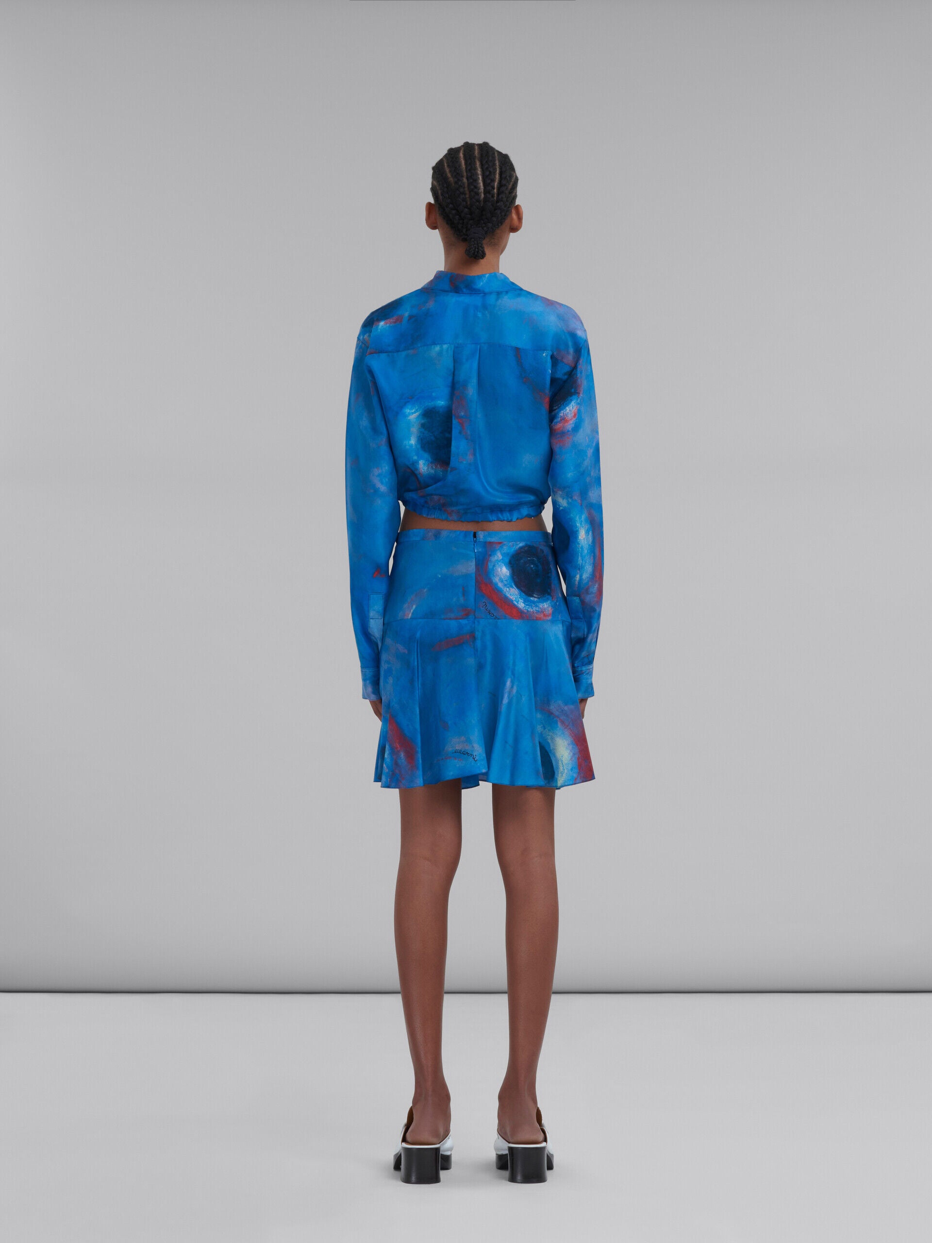 MARNI WOMEN'S COBALT BLUE ABSTRACT FLARED SKIRT