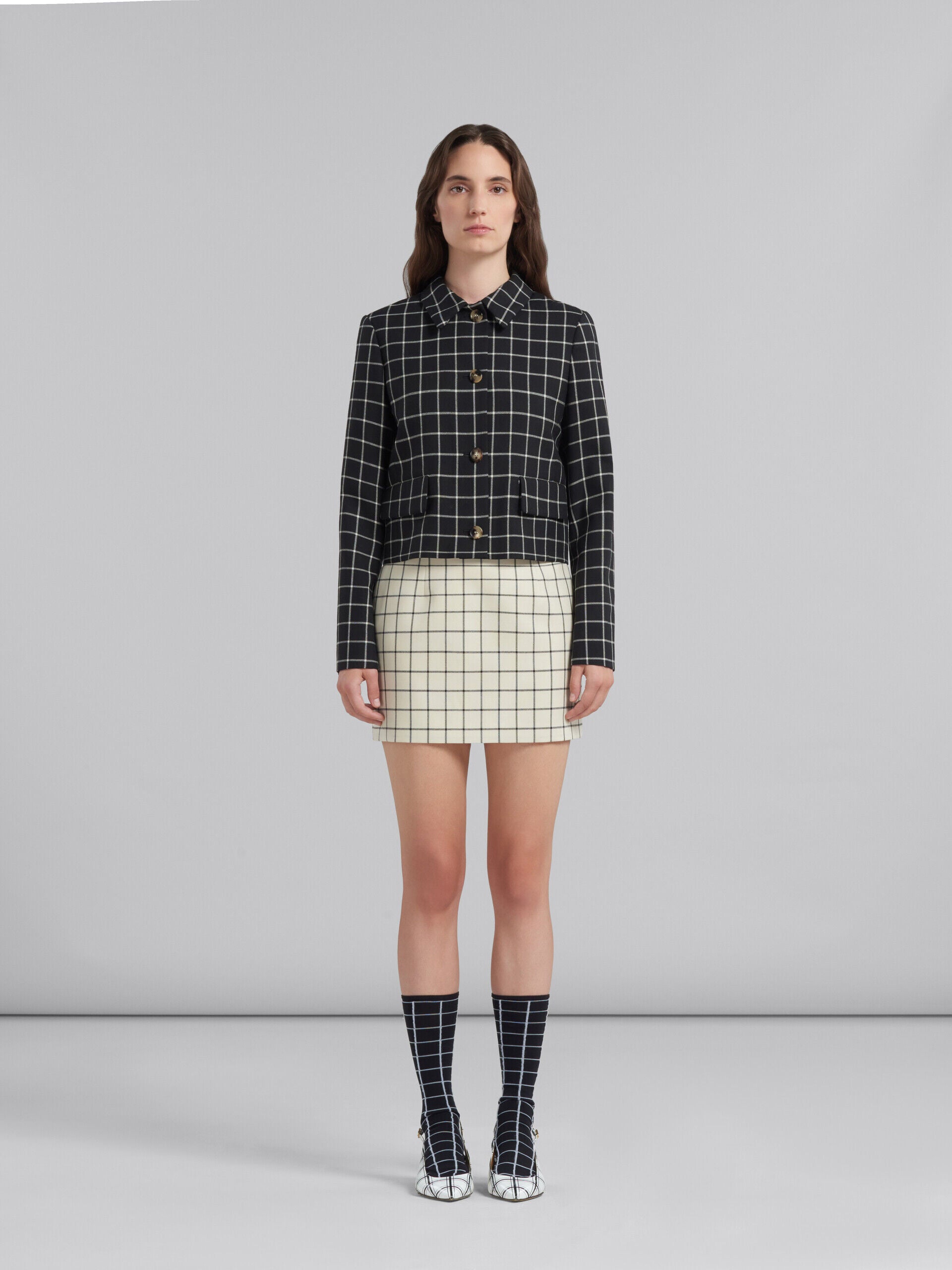 MARNI WOMEN'S STONE WHITE CHECKERED BOX SKIRT