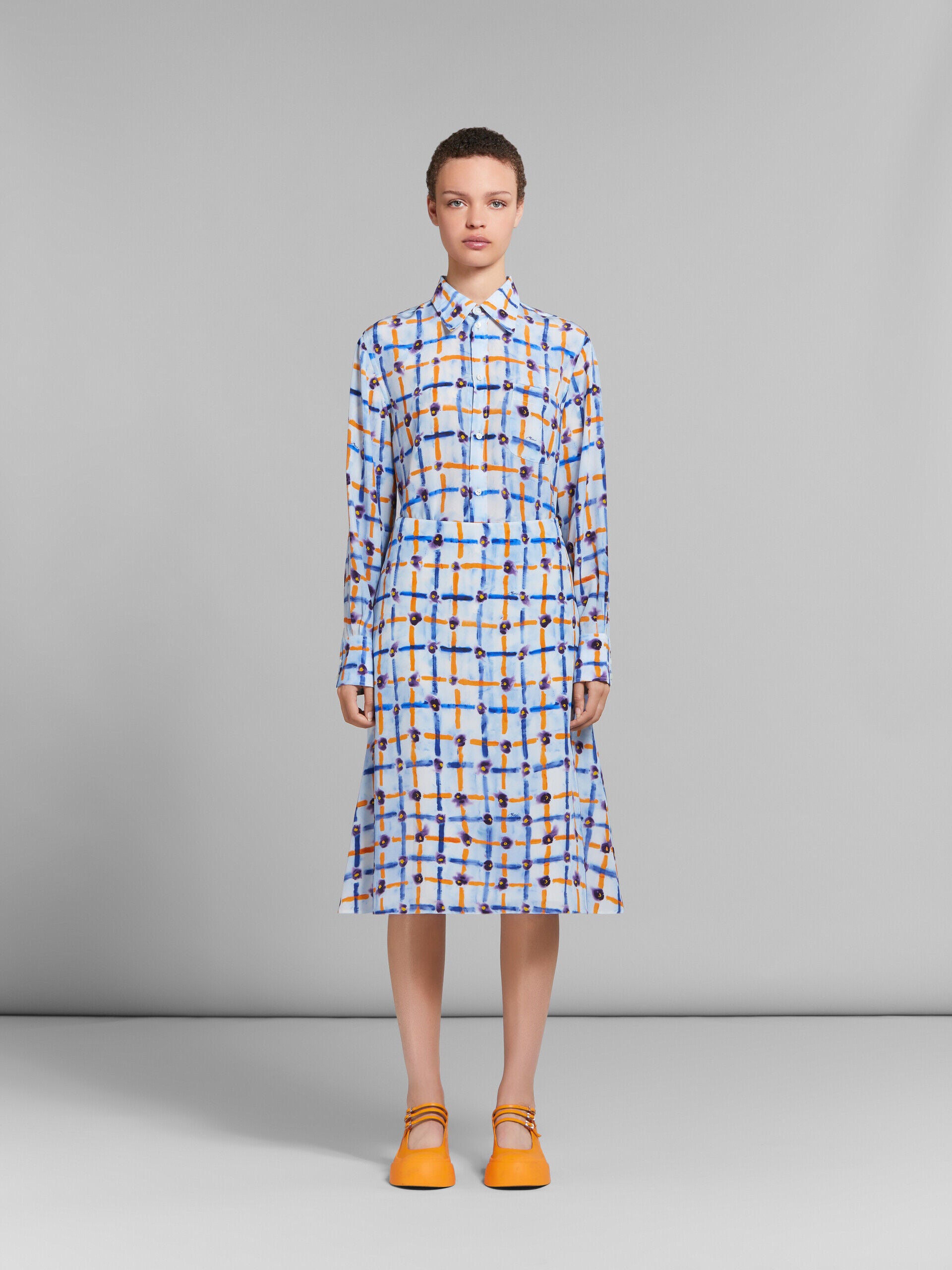 MARNI WOMEN'S LIGHT BLUE PATTERNED A-LINE SKIRT