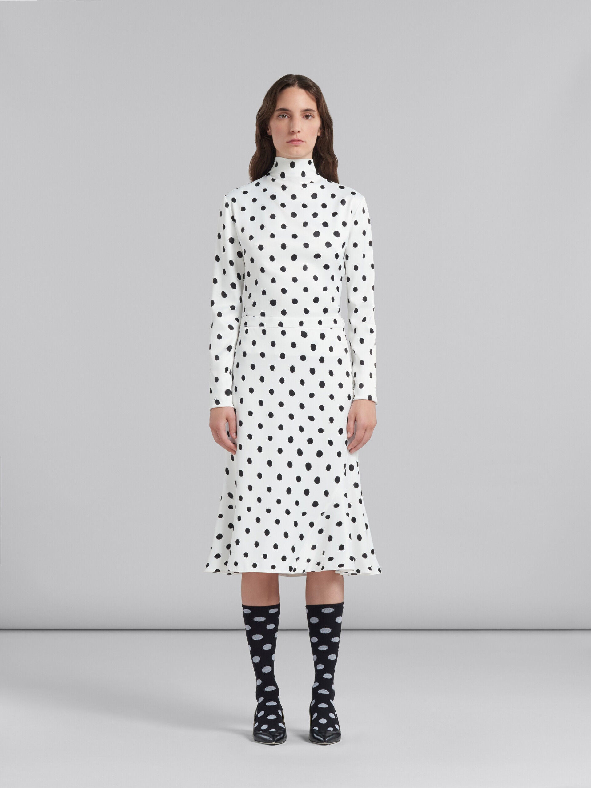 MARNI WOMEN'S WHITE POLKA DOT FLARED SKIRT
