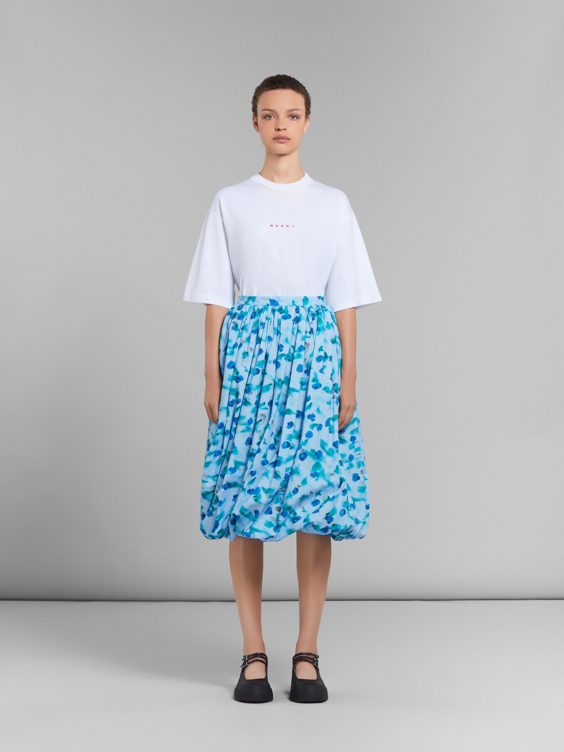 MARNI WOMEN'S LIGHT BLUE FLORAL BUBBLE SKIRT