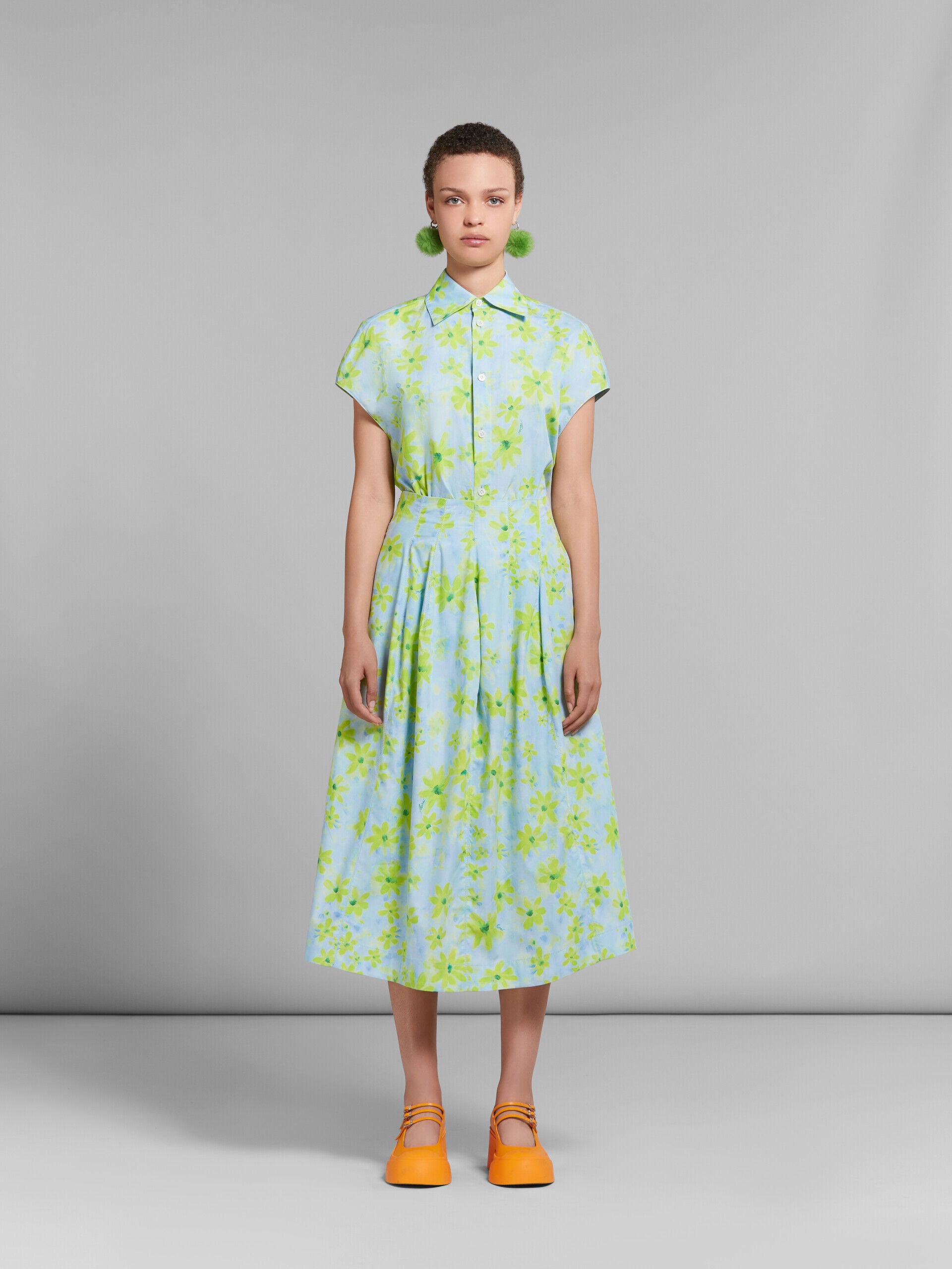 MARNI WOMEN'S AQUAMARINE FLORAL A-LINE SKIRT