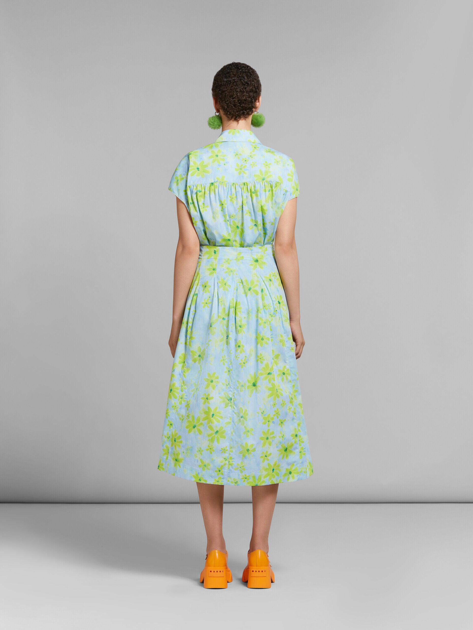 MARNI WOMEN'S AQUAMARINE FLORAL A-LINE SKIRT