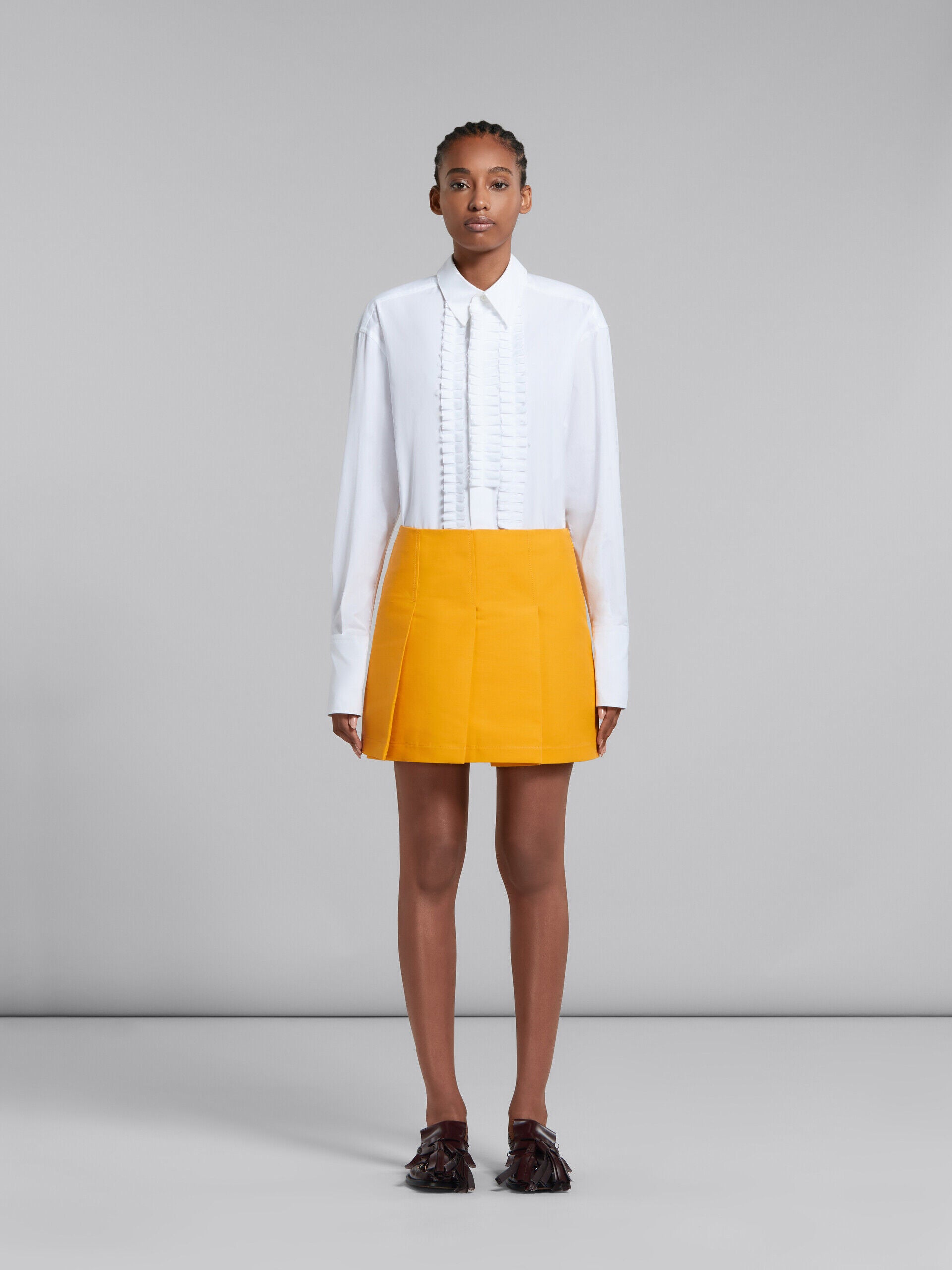 MARNI WOMEN'S LIGHT ORANGE PLEATED A-LINE SKIRT