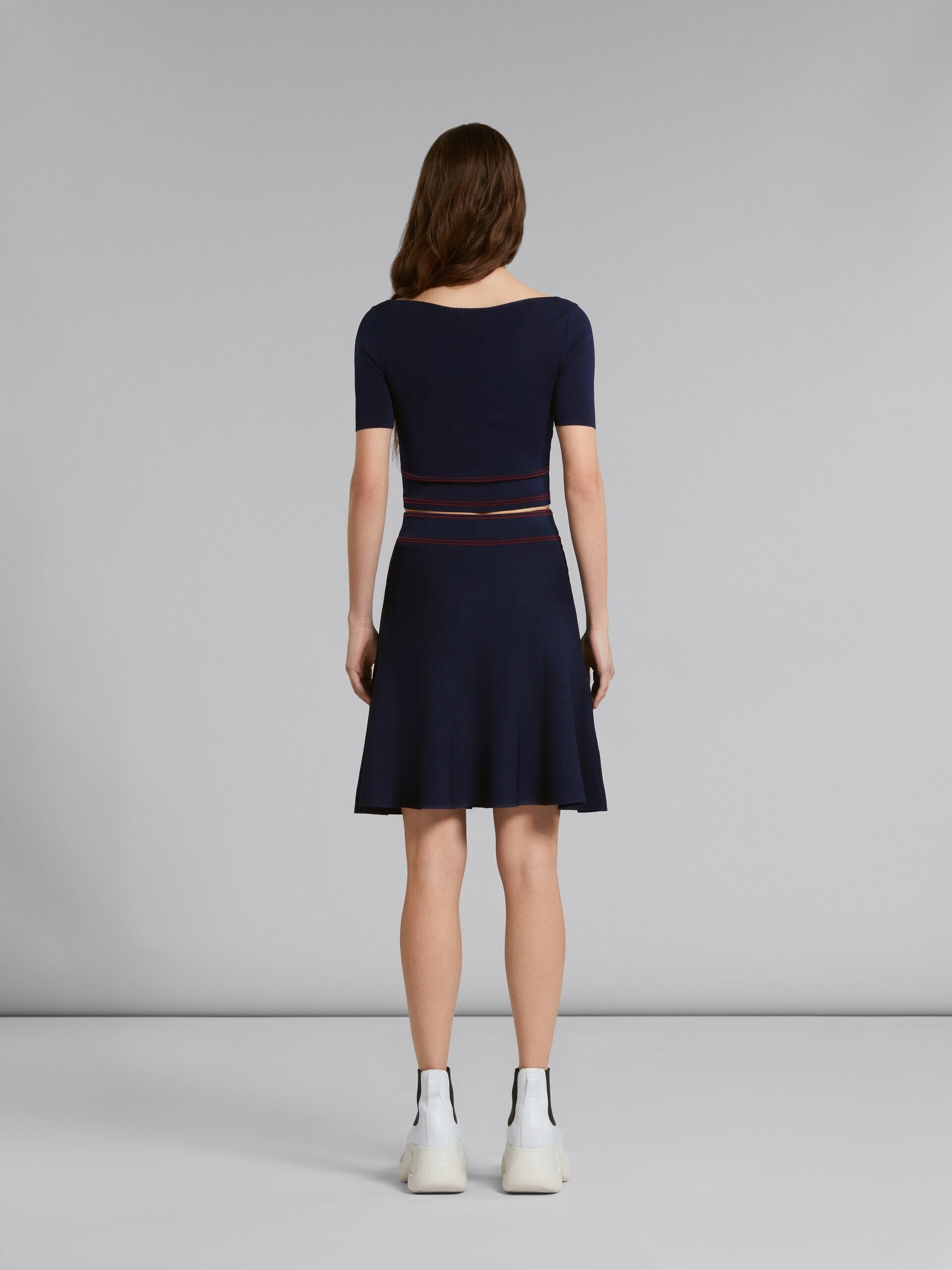 MARNI WOMEN'S NAVY FLARED SKIRT WITH WAISTBAND DETAILING