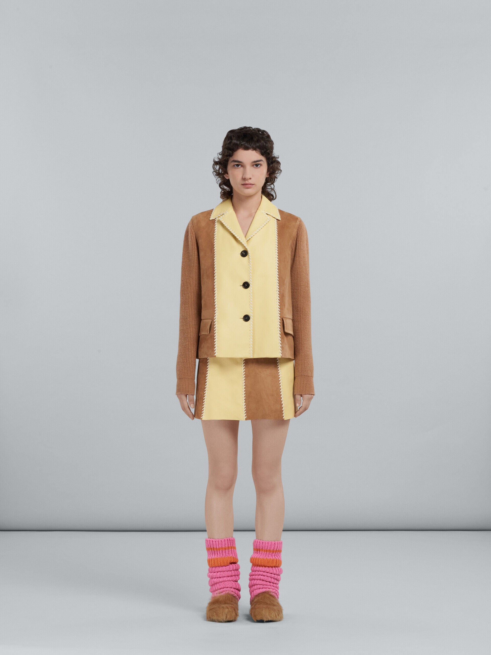 MARNI WOMEN'S CARAMEL AND CREAM PANELED SKIRT