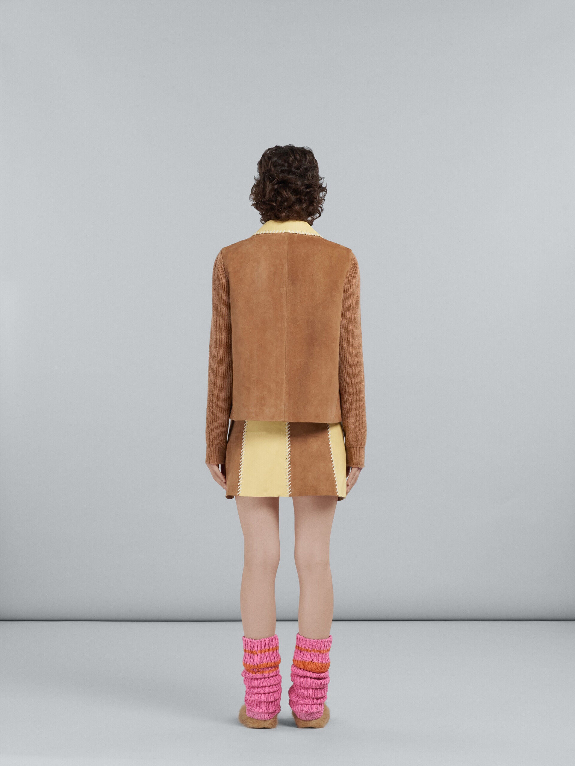 MARNI WOMEN'S CARAMEL AND CREAM PANELED SKIRT