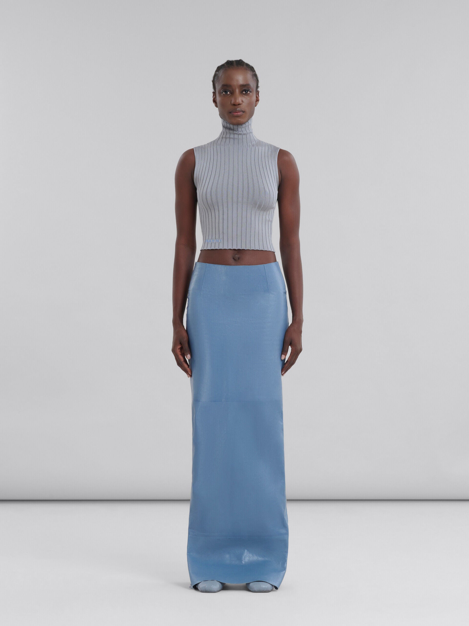 MARNI WOMEN'S OPAL BLUE LEATHER MAXI SKIRT