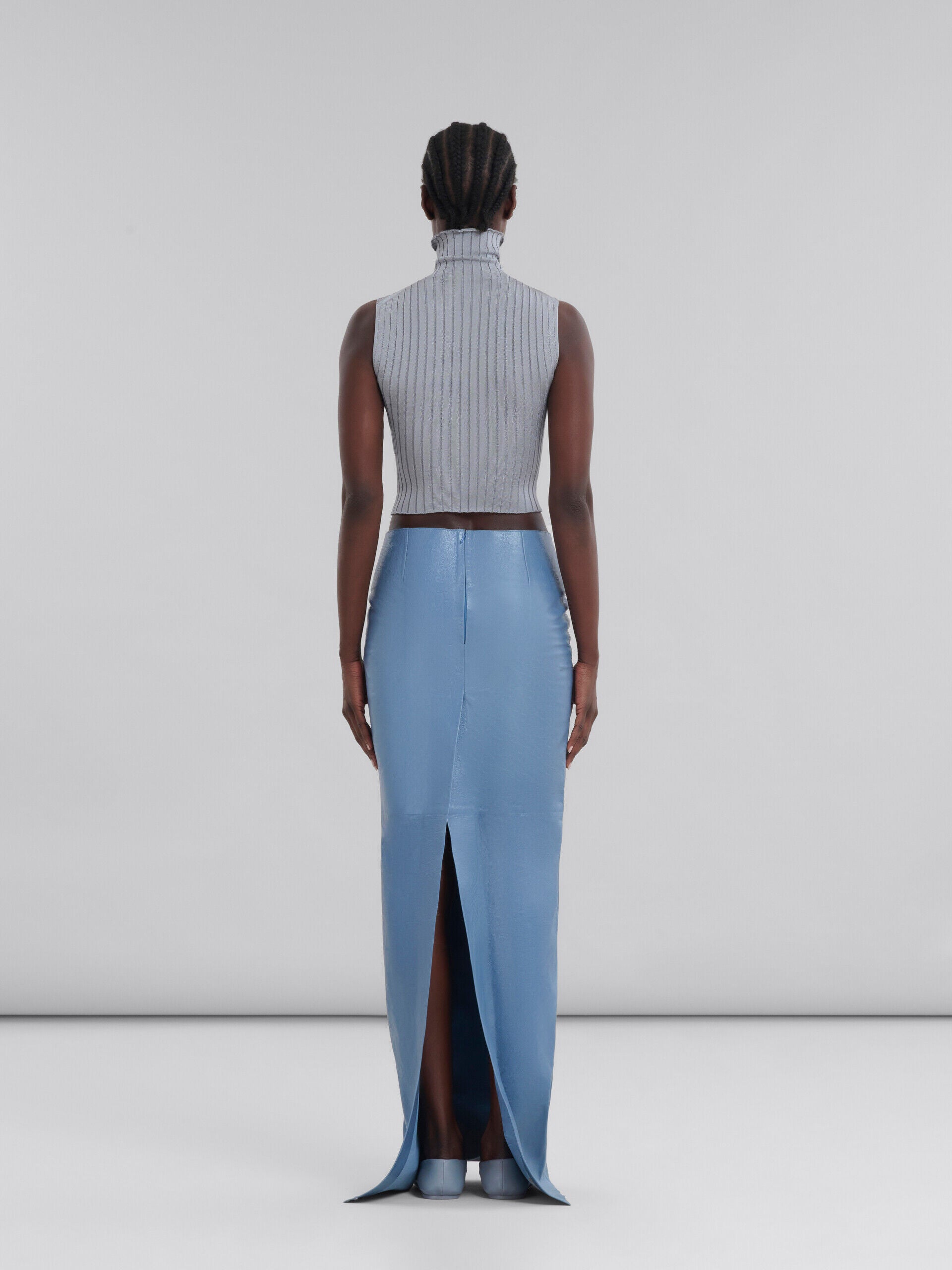 MARNI WOMEN'S OPAL BLUE LEATHER MAXI SKIRT
