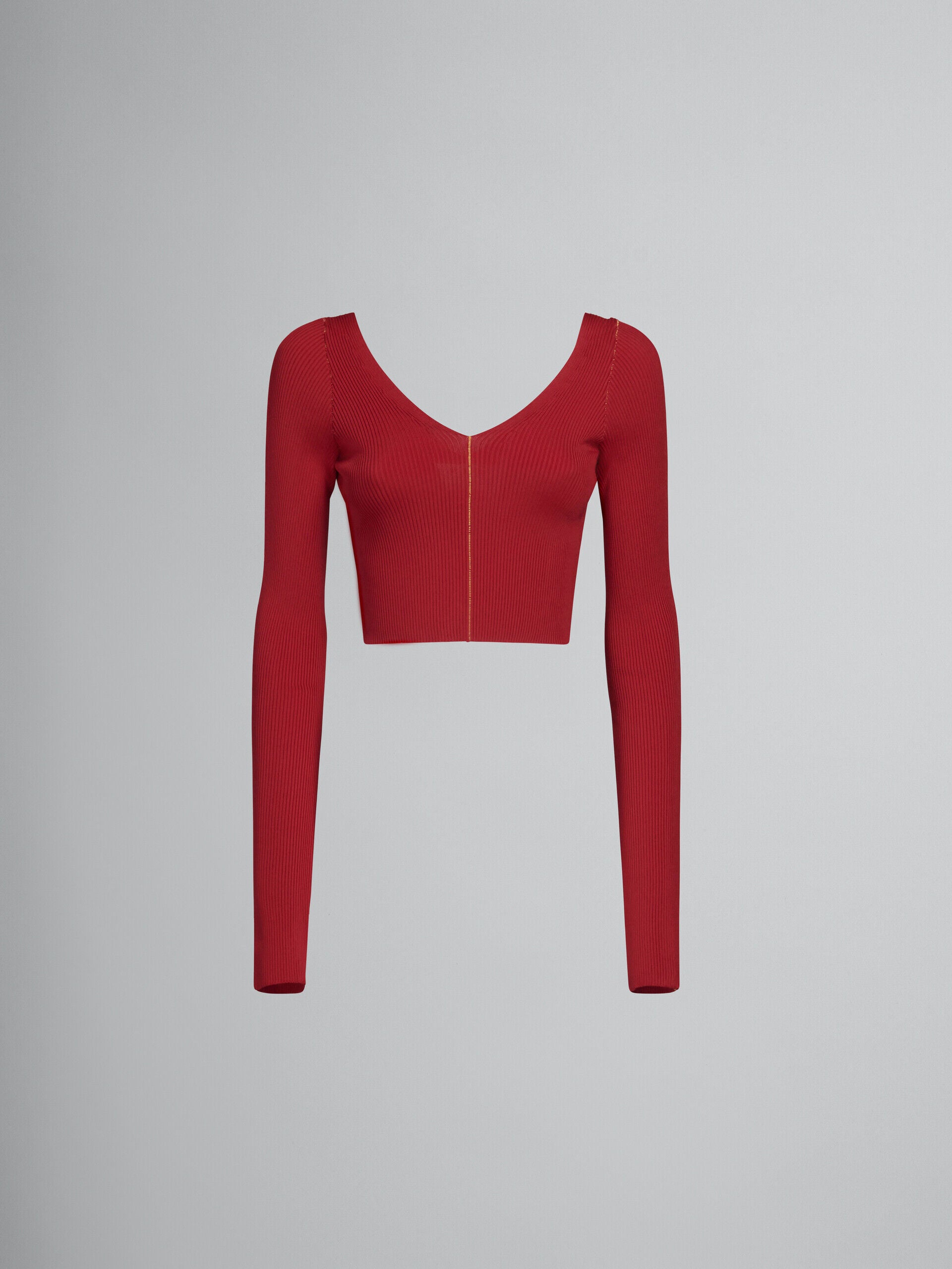 MARNI WOMEN'S RED RIBBED CROPPED SWEATER