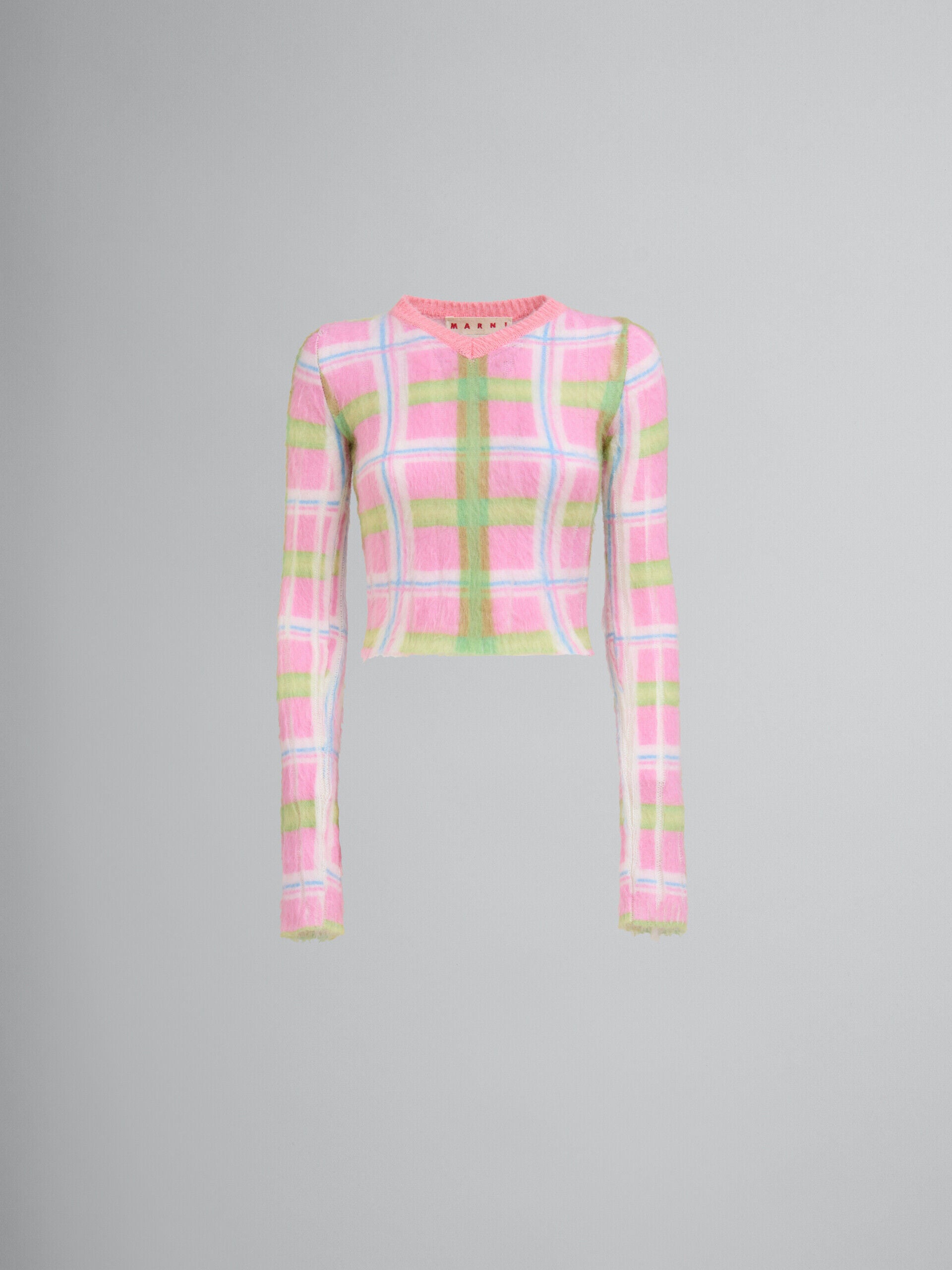 MARNI WOMEN'S PINK PLAID CROPPED SWEATER