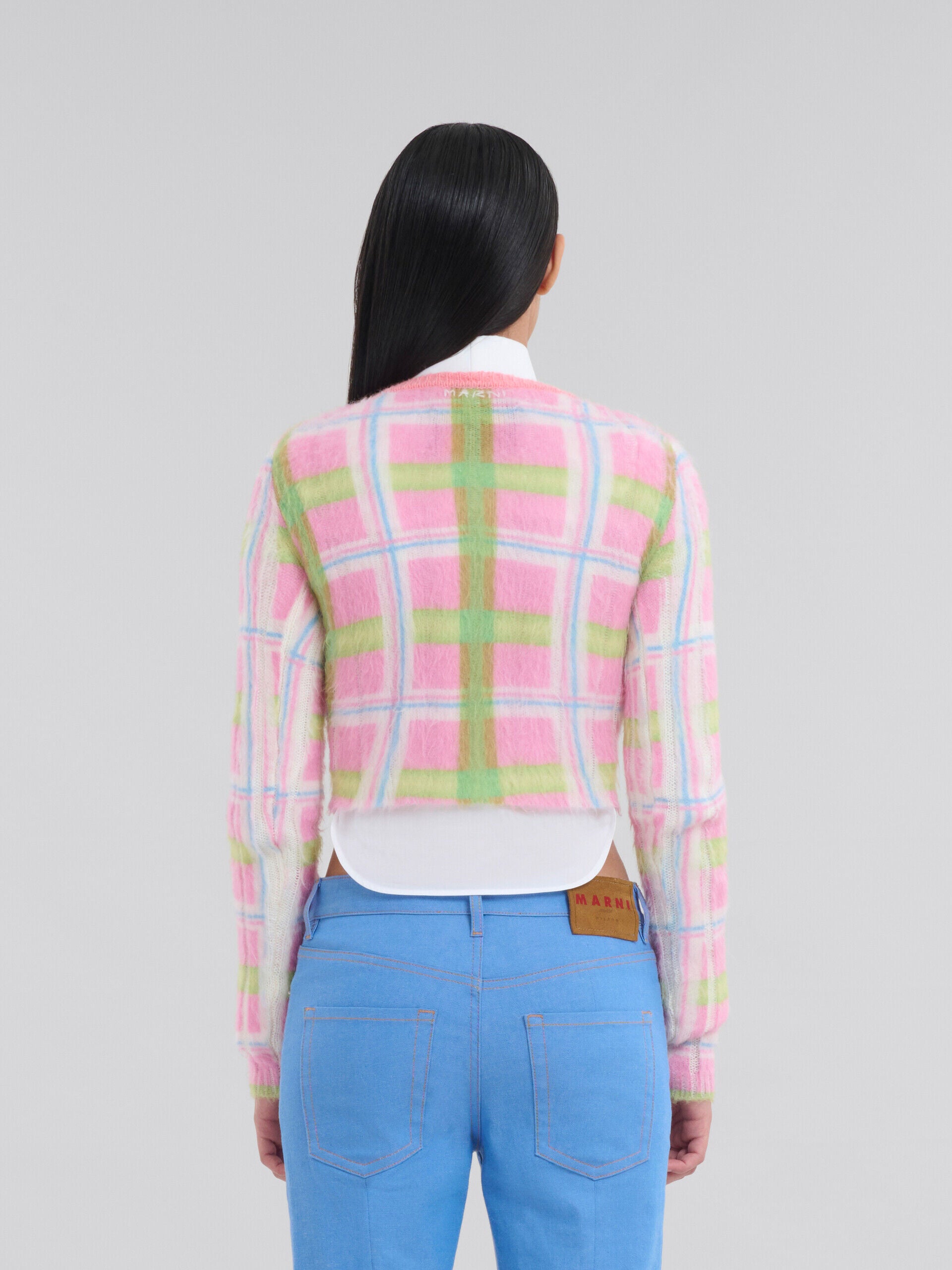 MARNI WOMEN'S PINK PLAID CROPPED SWEATER